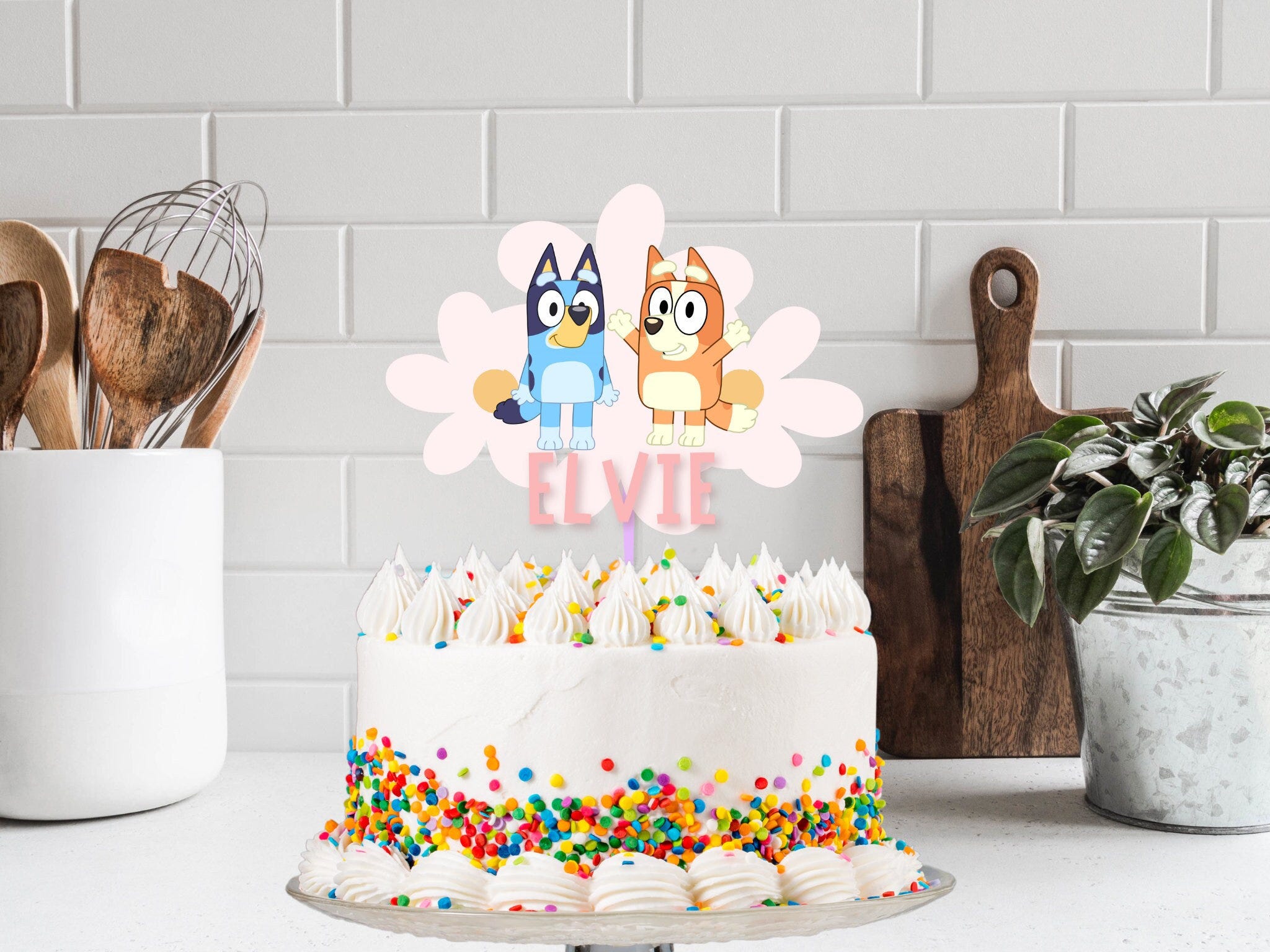 EDITABLE| Bluey Birthday Cake Topper Template, Bingo Birthday, girls birthday cake, bluey party, bluey and bingo, Rainbow, Blue dog toppers