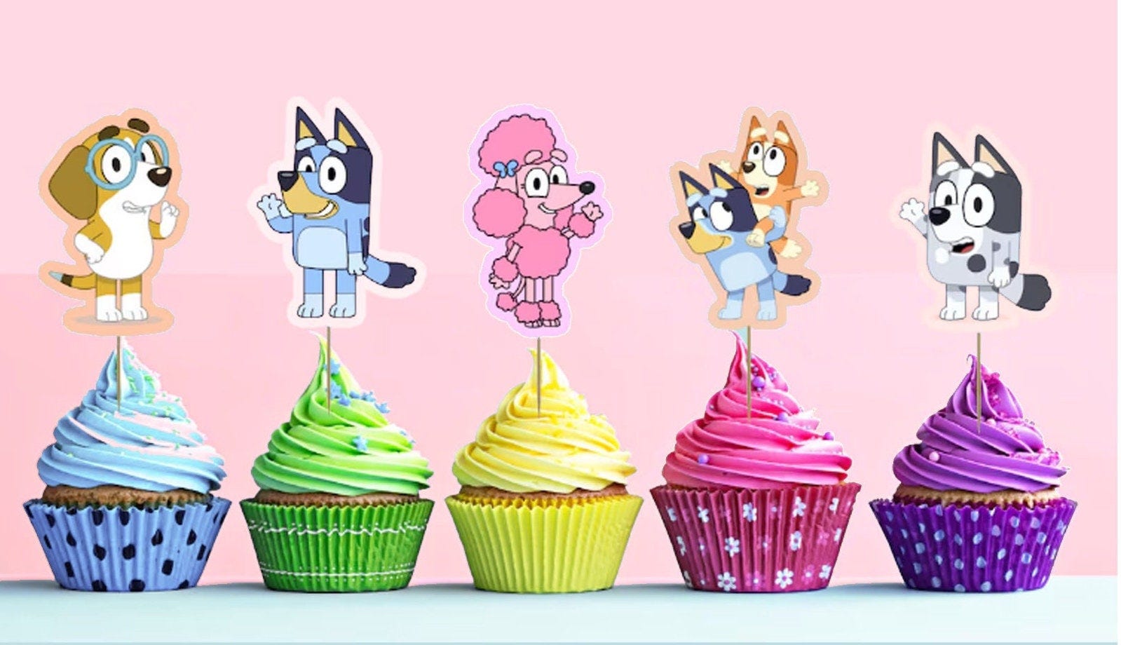 Bluey Cupcake Toppers , Bluey self cutouts. Bluey and friends PDF FILE . No physical item Back and front now available