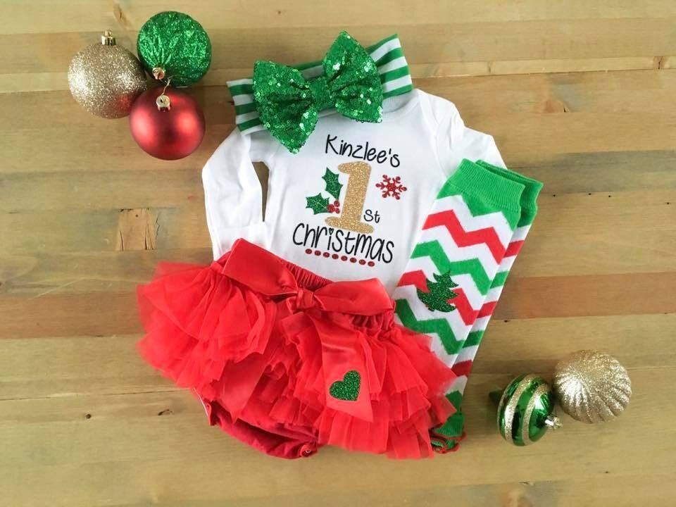 Personalized 1st Christmas Outfit, Girls Christmas Outfit With Name, First Christmas Outfit For Girls, Newborn Christmas Tutu, 1st Christmas