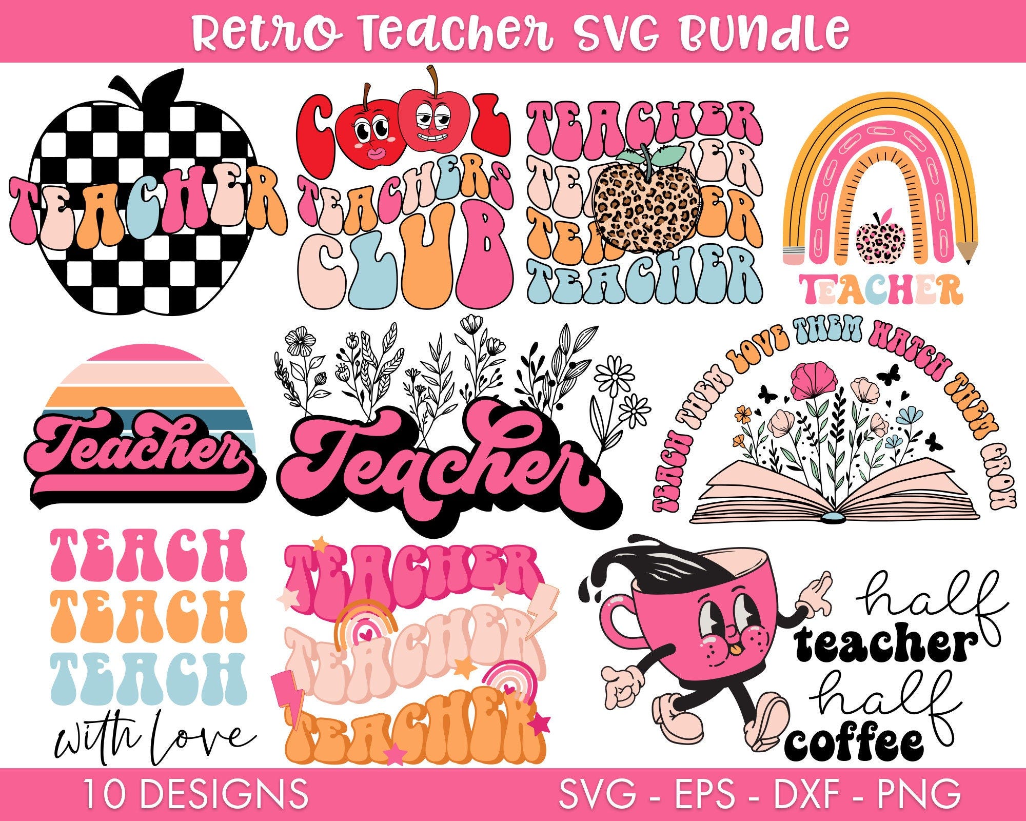 Retro Teacher SVG Bundle, Teacher Quotes SVG bundle, Teacher svg, Funny teacher svg, Svg bundle, Cool Teacher svg, Teacher life svg