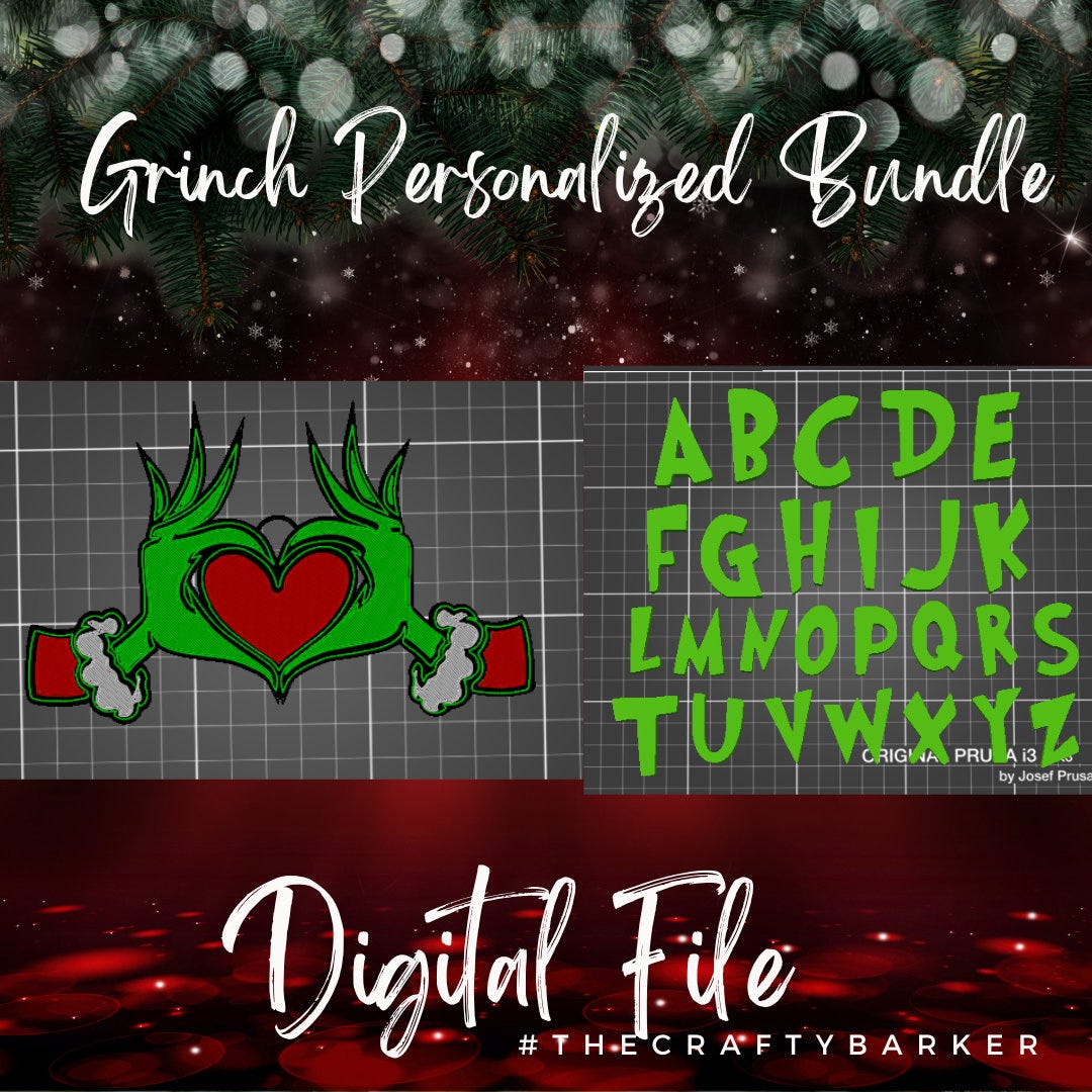 Grinch ornament and font Bundle / Personalized ornament / 3d printing and svg file / Bonus Font stencil included/ christmas ornament