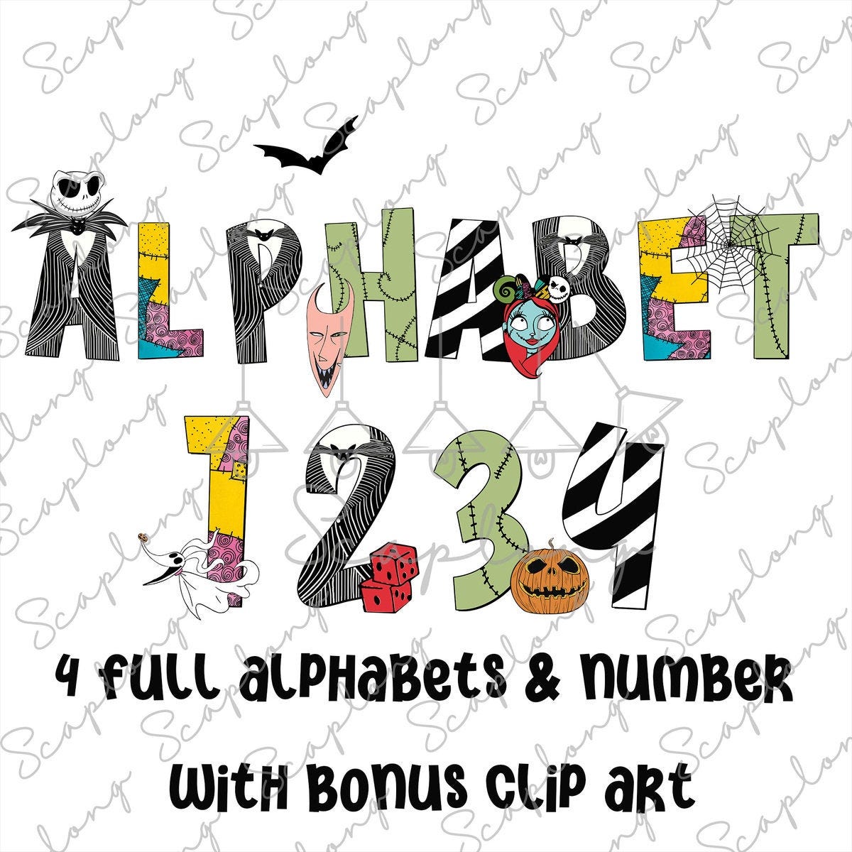 Bundle Alphabet Set, Halloween Horror Alpha Png, Spooky Season, Horror Characters Clip Art Png, Movie Killers, Trick Or Treat, Skeletons Png