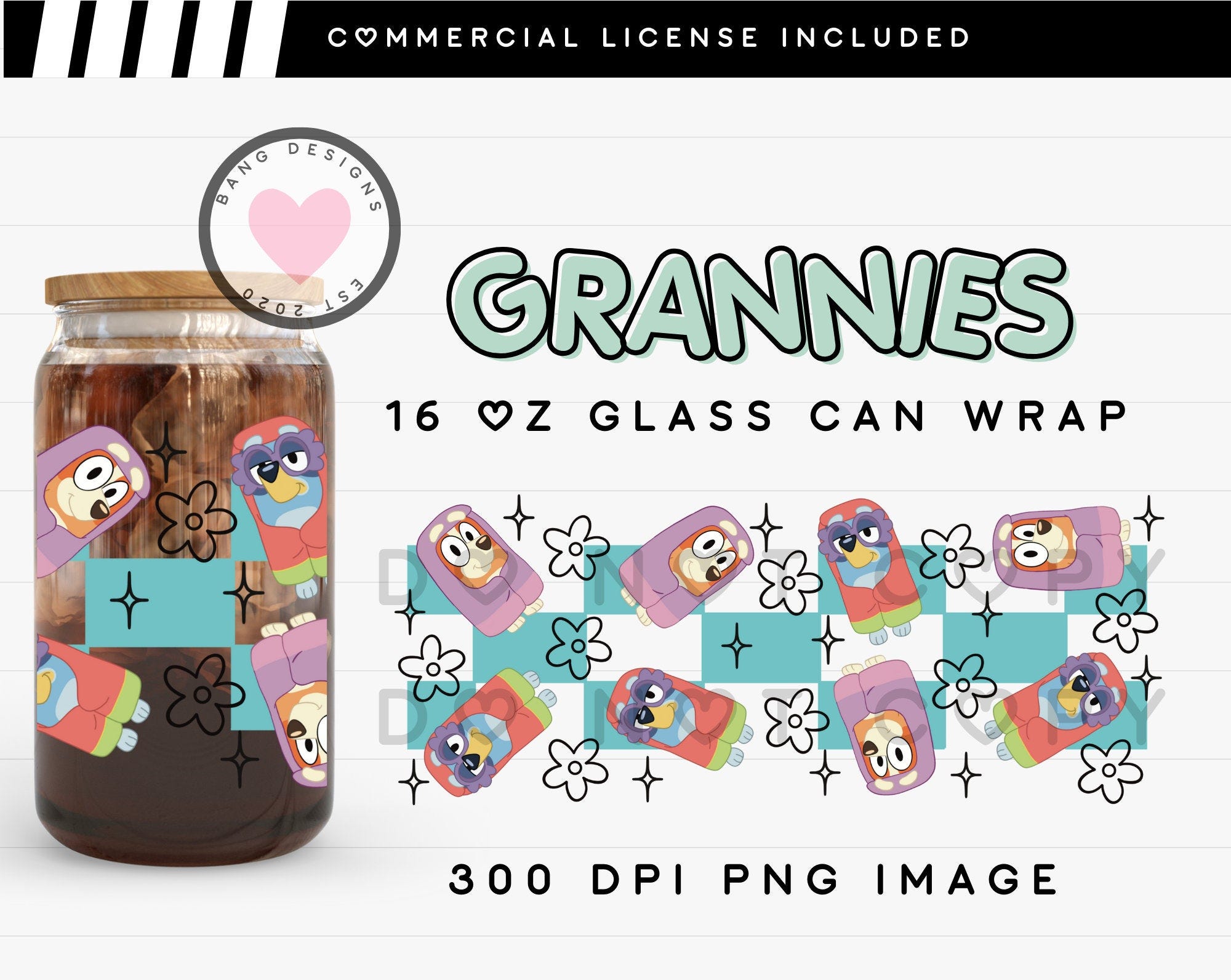 Grannies PNG File, Blue Heeler Doggy Grannies Graphics, Cute Doggy Graphics, png Libby Glass Wrap