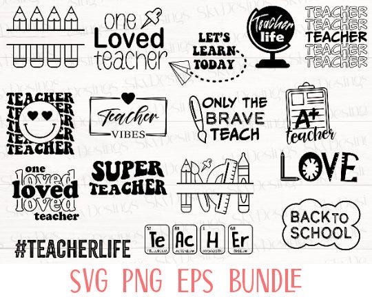 Teacher SVG Bundle, Teacher svg, Teacher quotes svg, Back to School svg, Teacher life svg, School svg, Teacher Appreciation svg, Teacher Png