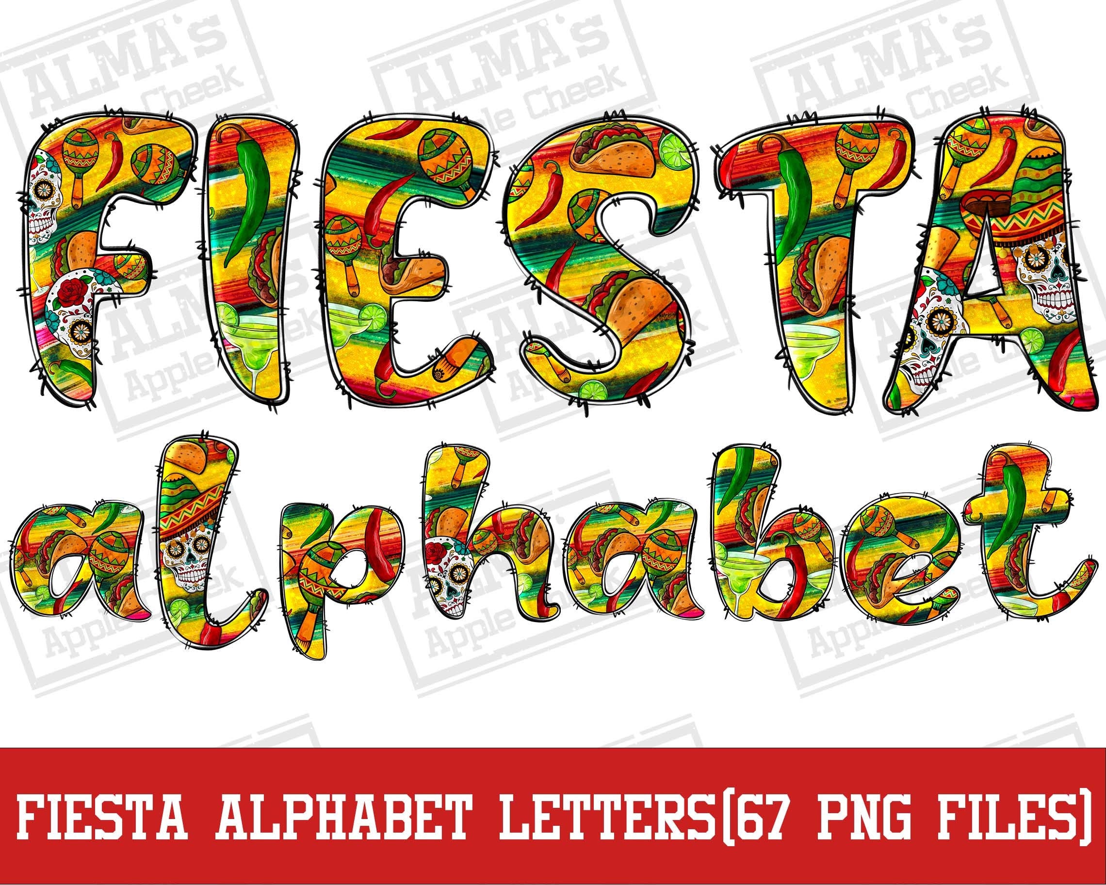 Fiesta alphabet bundle png, Mexico doodle letters png, Mexican letters png, Alphabet Letters png, sublimate designs download
