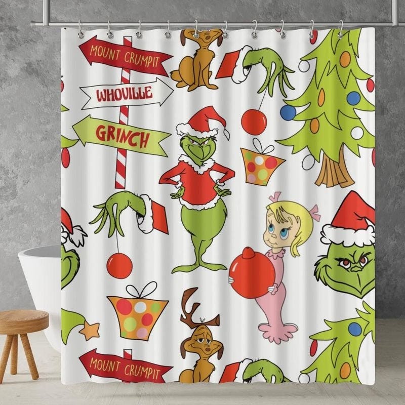 Grinch Shower Curtain - Grinch Movie Decor - Christmas Movie - Grinch Stole Christmas - Grinch Theme