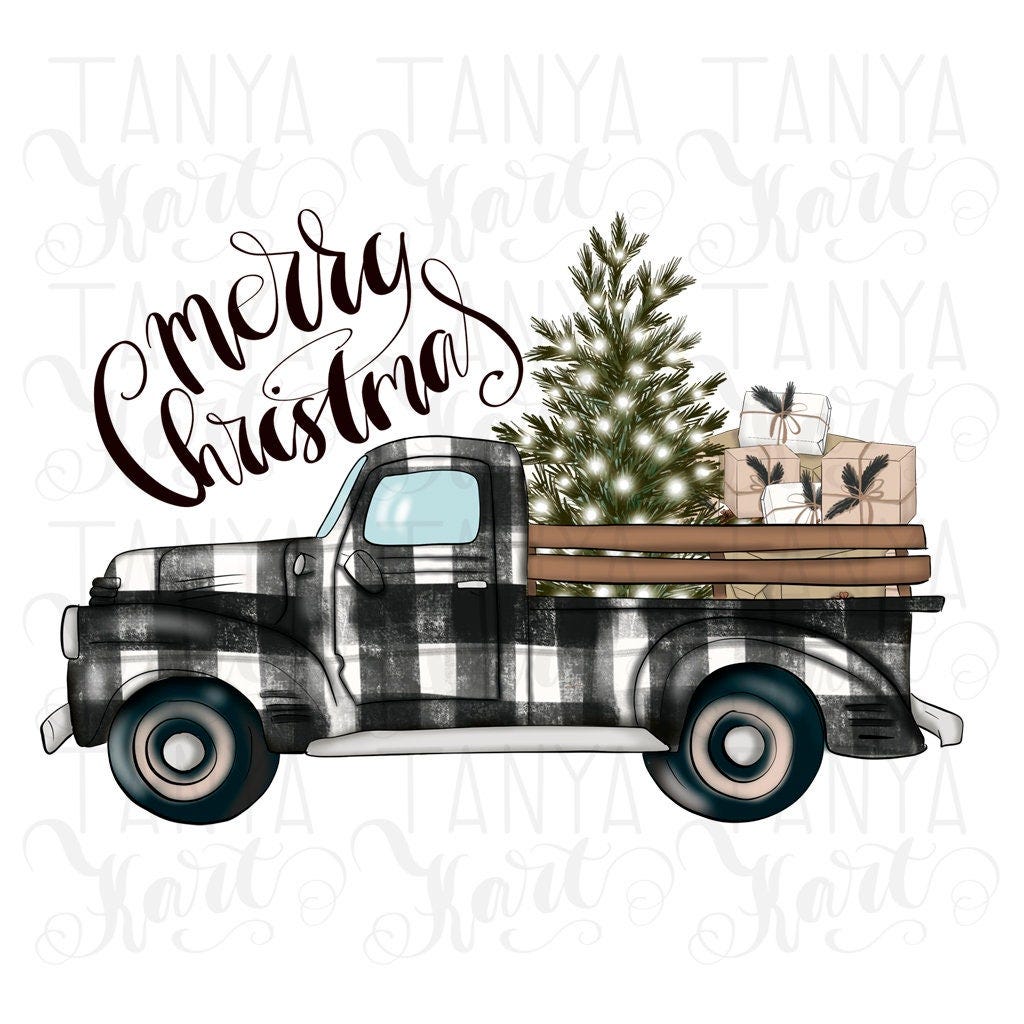 Merry Christmas Png Truck Sublimation, Buffalo Plaid Png, Digital Illustration,Christmas Tree Png,Sublimation File,Christmas Png Sublimation