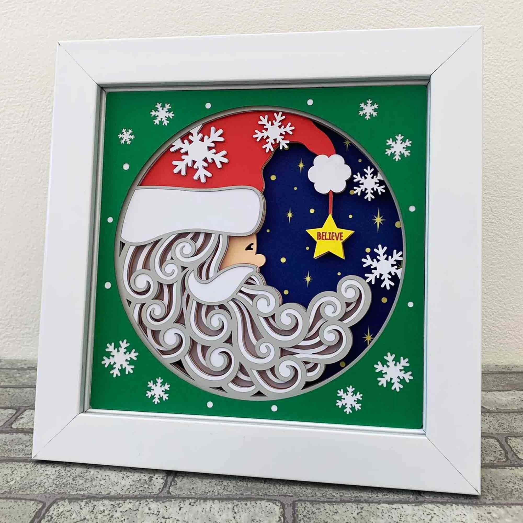 3D Santa Moon Shadow Box SVG/ Santa Believe Christmas/ Santa 3D Layered Cardstock/ Christmas Cricut Project/ SVG For Cricut/ For Silhouette