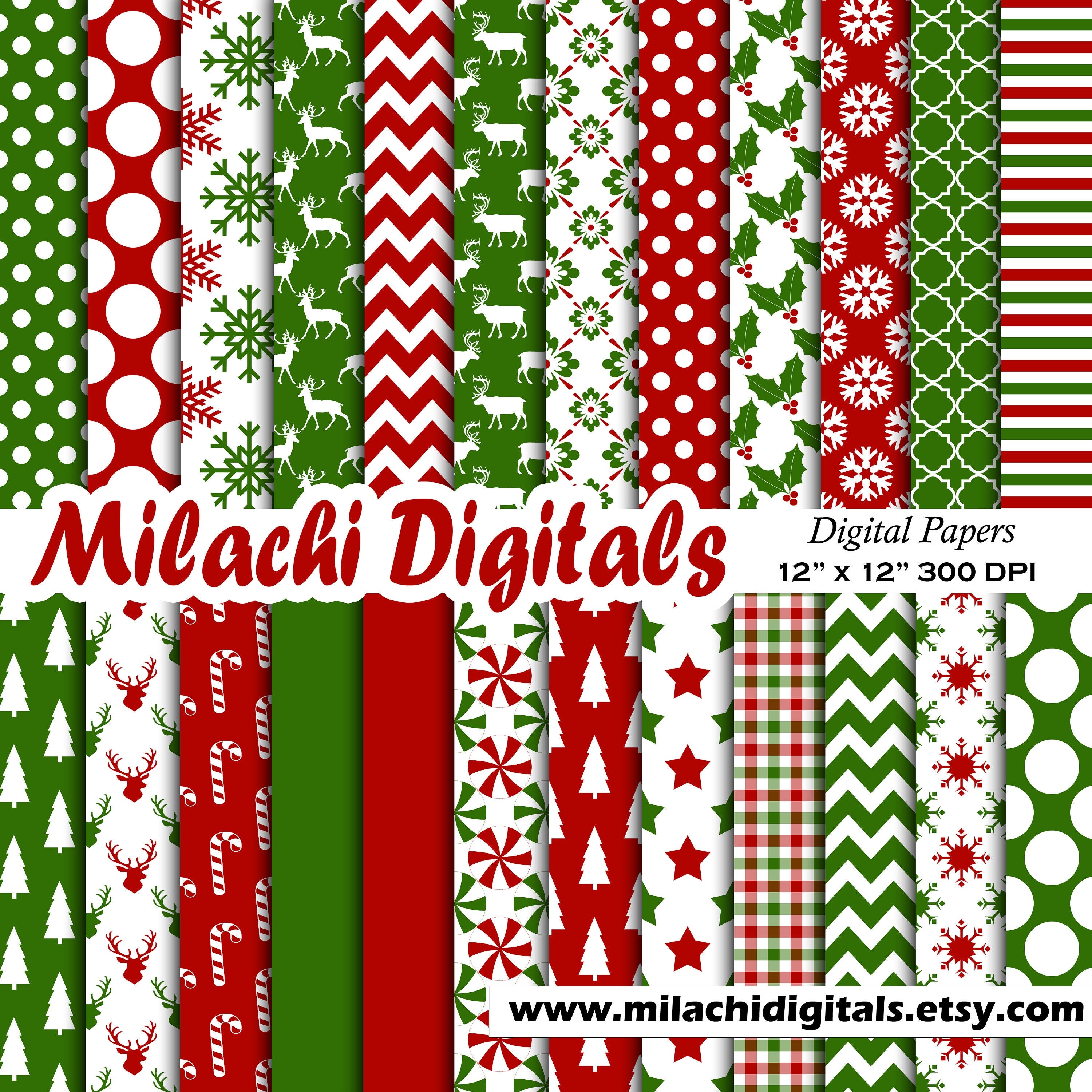 Christmas digital paper, holiday scrapbook papers, snowflake wallpaper, christmas tree background, moose, reindeer, candy cane M794