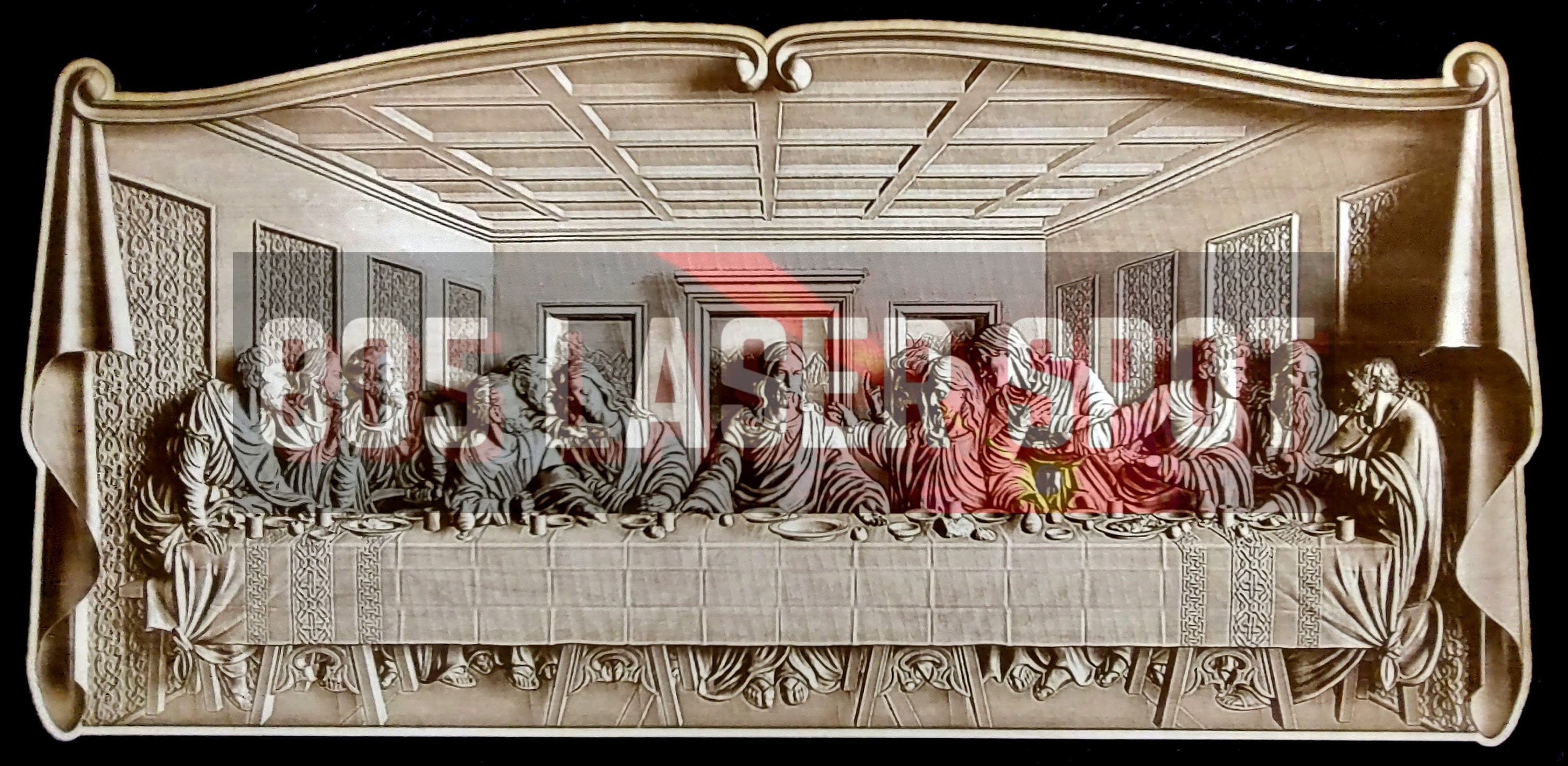 Digital Design File - Last Supper Framed 1 - Glowforge - Laser Ready - Engrave - SVG - 8" x 17" - Wood Engraving - 3D Illusion