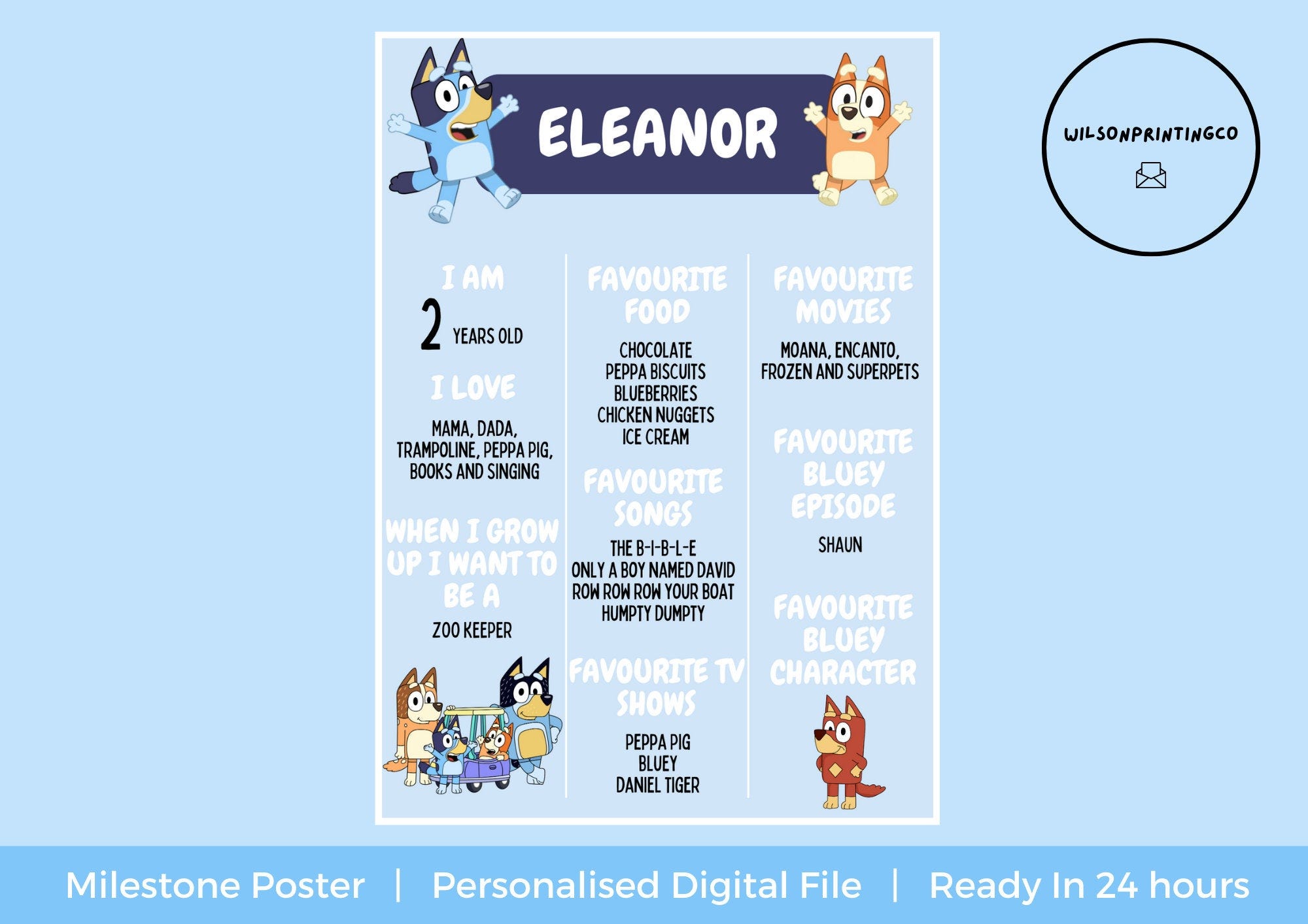 Personalised Bluey Digital Birthday Poster | Bluey Bingo Party | Birthday Poster | Personalised Poster | Milestone Poster