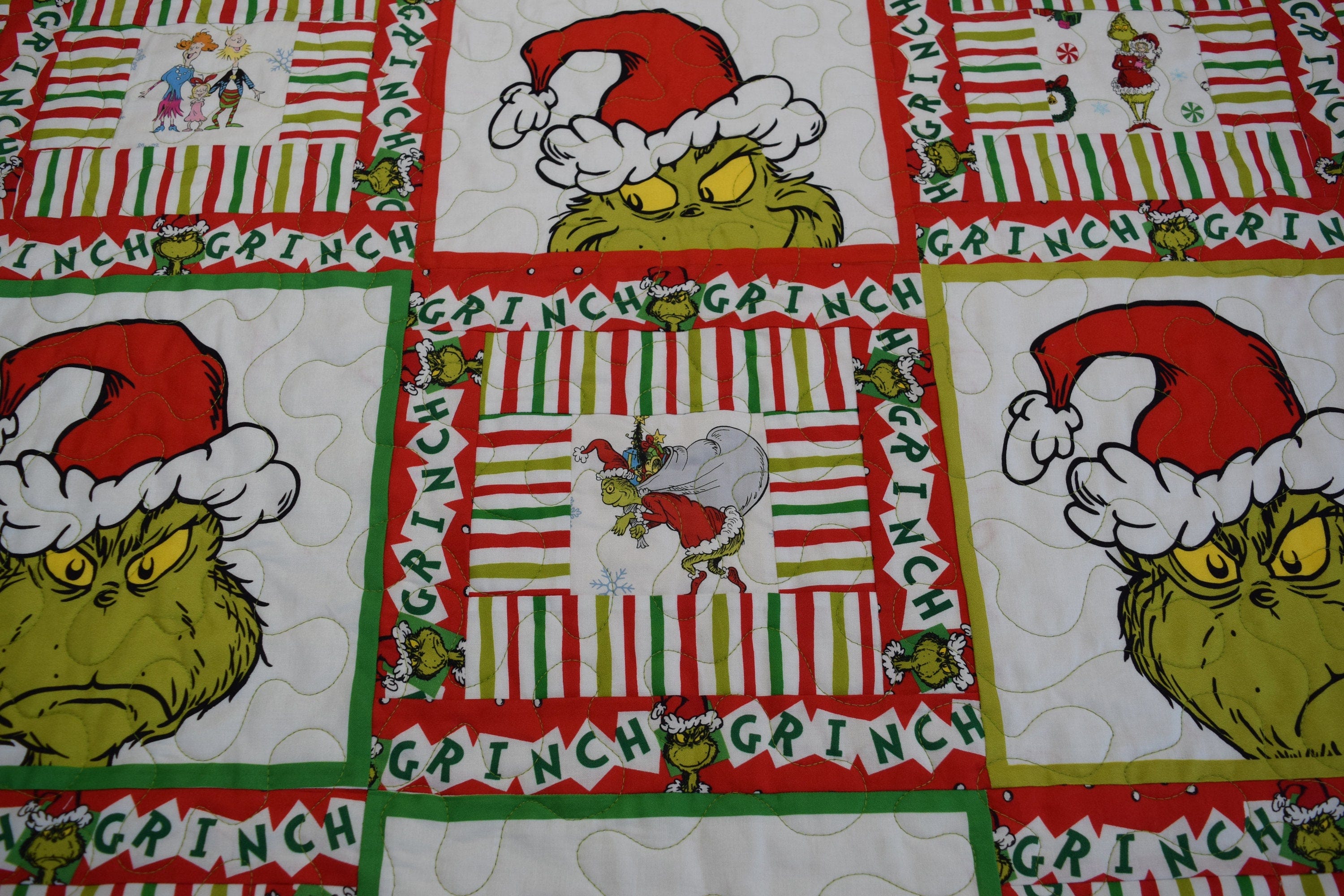 Christmas Wall Hanging Quilt,  How the Grinch Stole Christmas Wall  Quilt,  Holiday Grinch Door Banner,  Holiday Handmade Decor