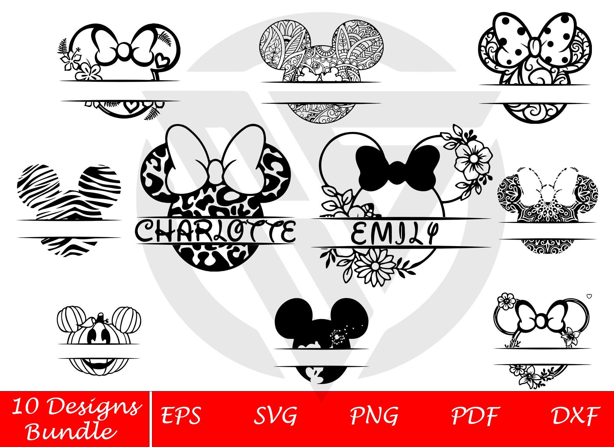 Minnie Head Monogram Wreath Bundle Svg, Mickey Mouse Monogram Svg, Minnie Mouse Monogram Svg, Minnie Head Bundle, Mickey Mouse Silhouette