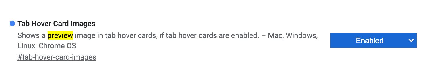 You may need to enable “Tab Hover Card Images” at chrome://flags