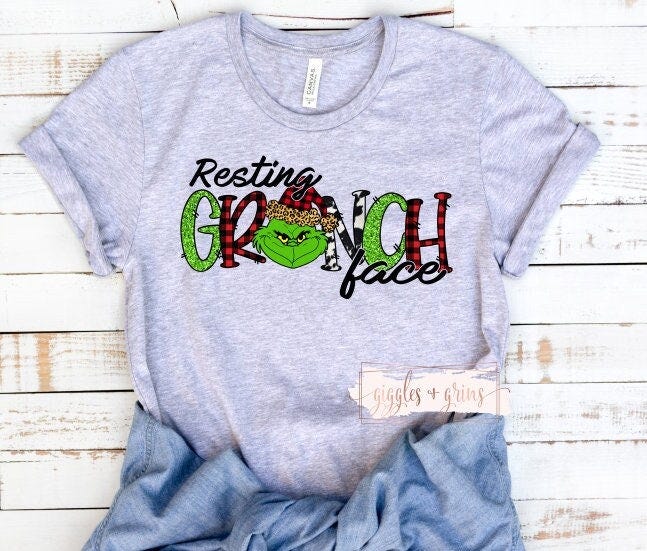 DG Resting Grinch Face Shirt- Grinch Christmas Shirt- Christmas Tree- Bella Canvas