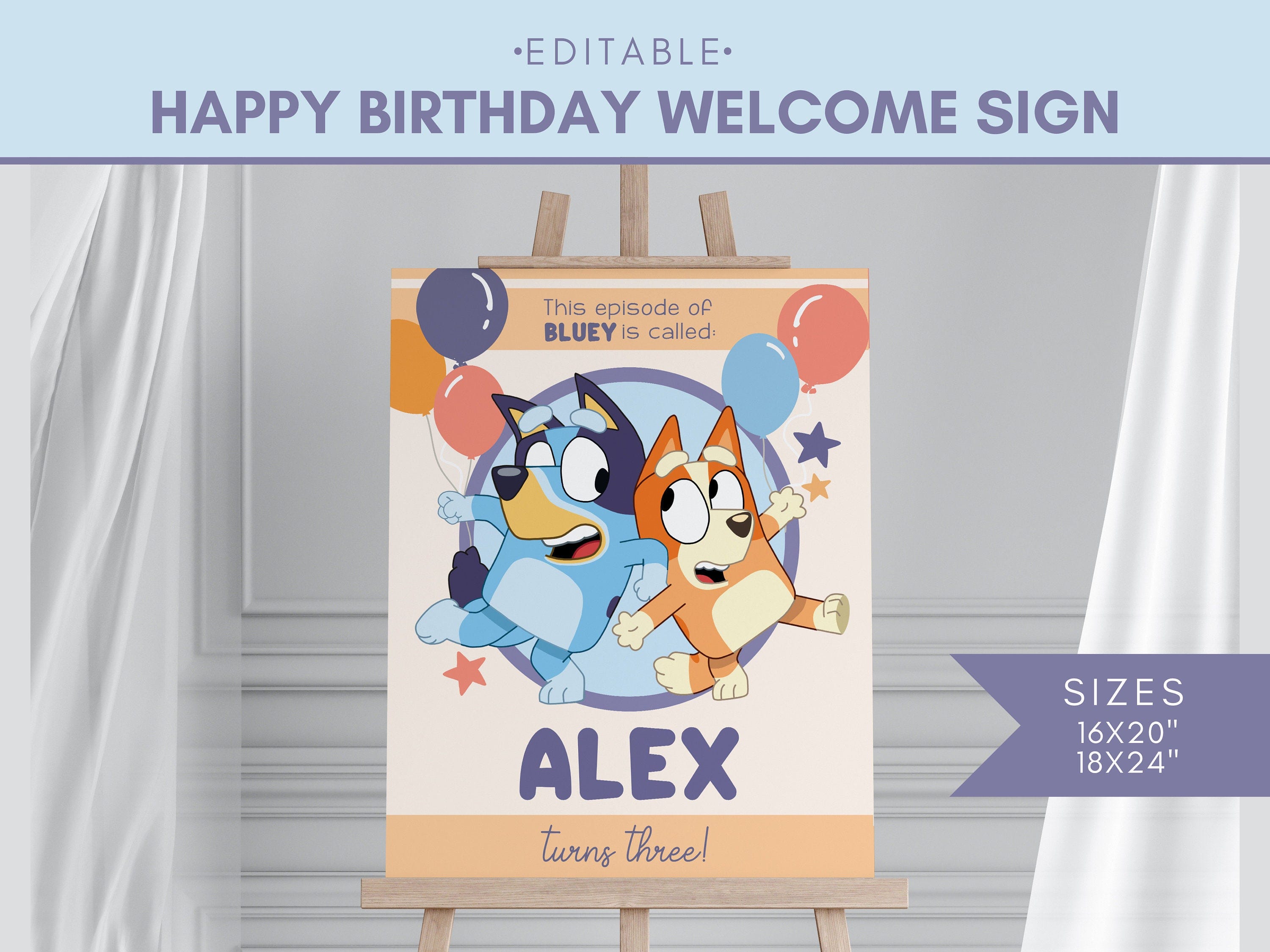 Bluey birthday welcome sign, Bluey birthday decorations, Bluey theme party, Bingo, Editable Template