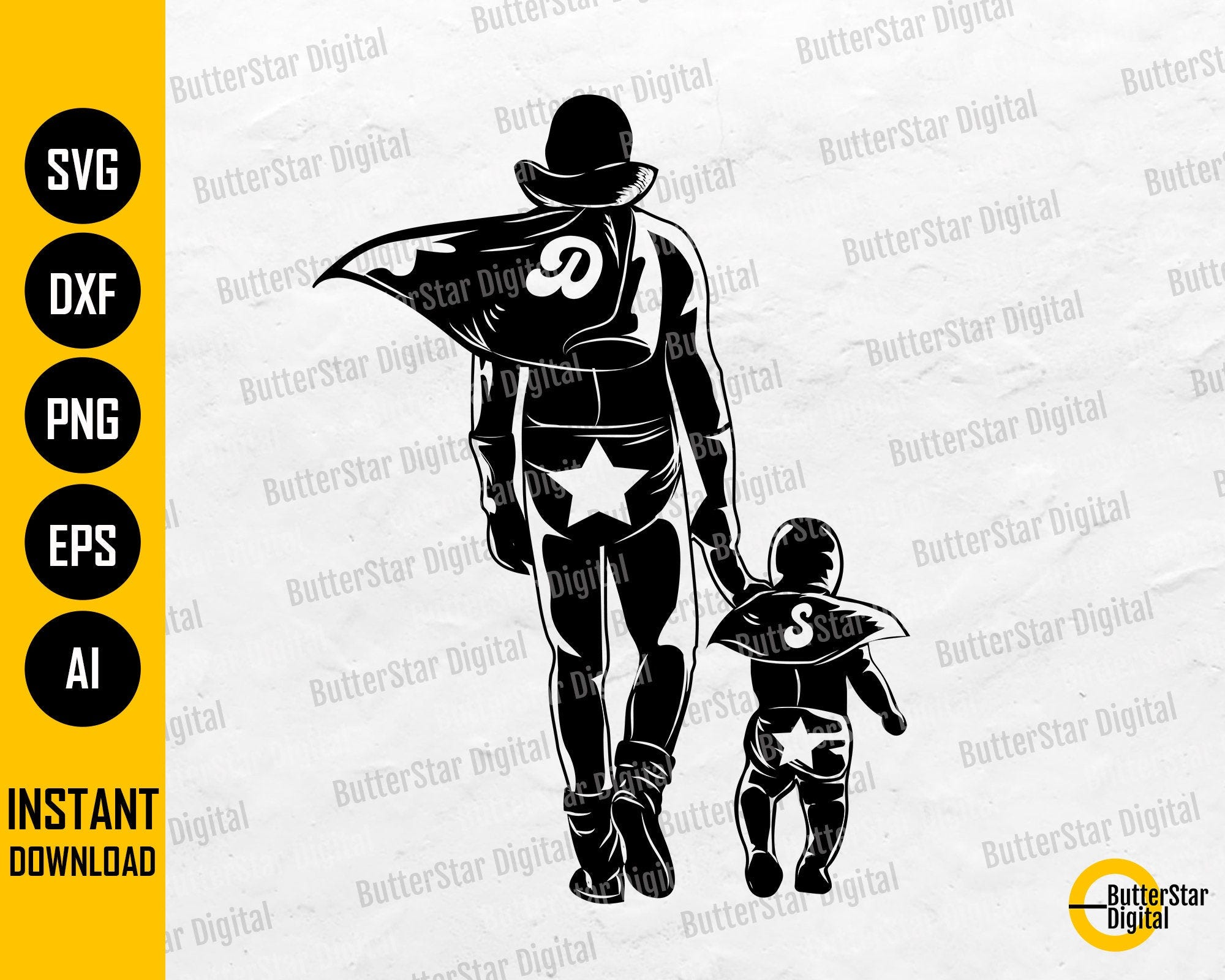 Super Dad And Son SVG | Superheroes SVG | Cute Parent Decal Shirt Graphic | Cricut Silhouette Printable Clipart Vector DigitalPng Eps Dxf Ai