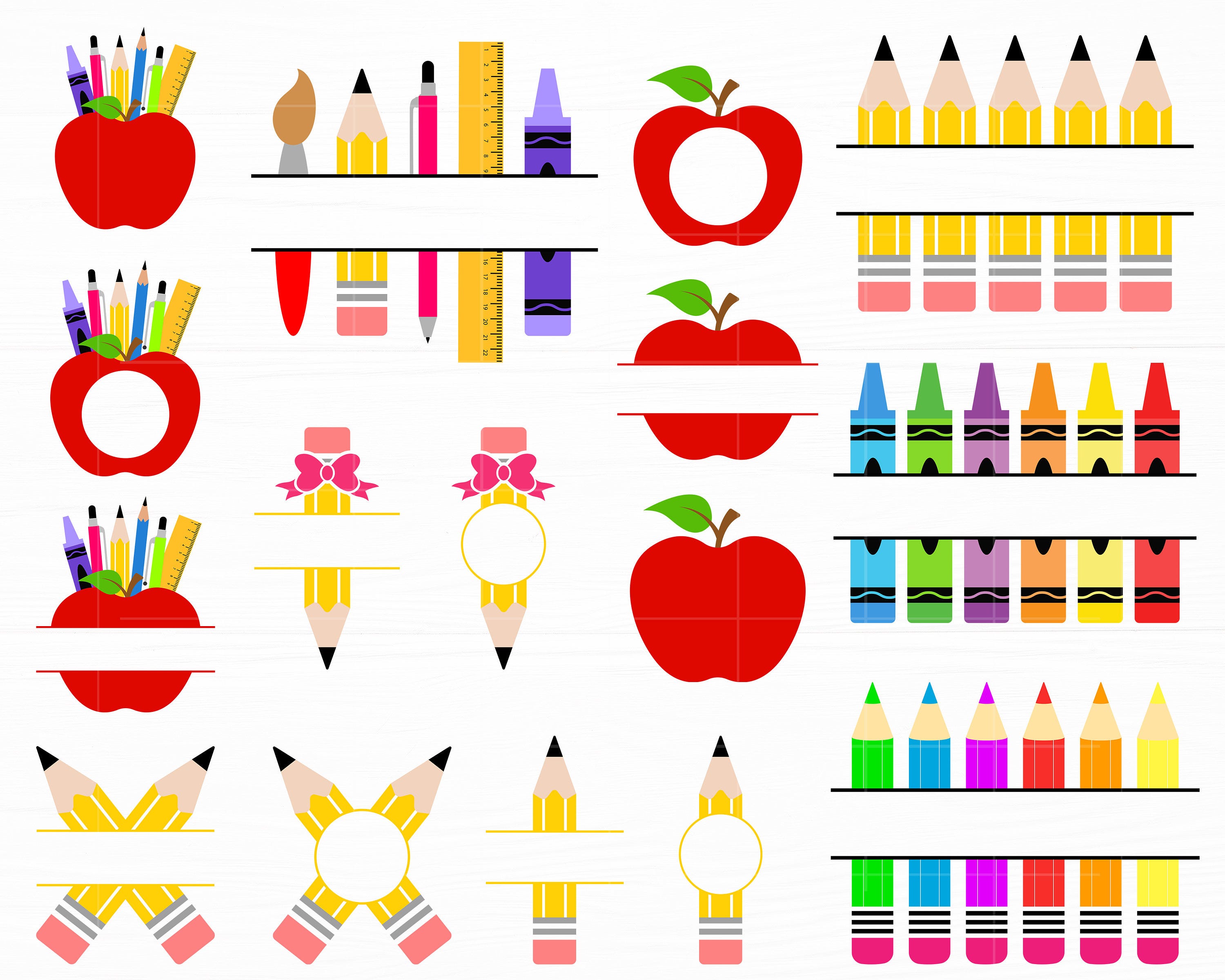 School Svg Pencil Crayon Split Monogram Svg School Supplies Svg Pencil Svg Teacher Svg Files for Cricut Back to School Svg  Digital Download