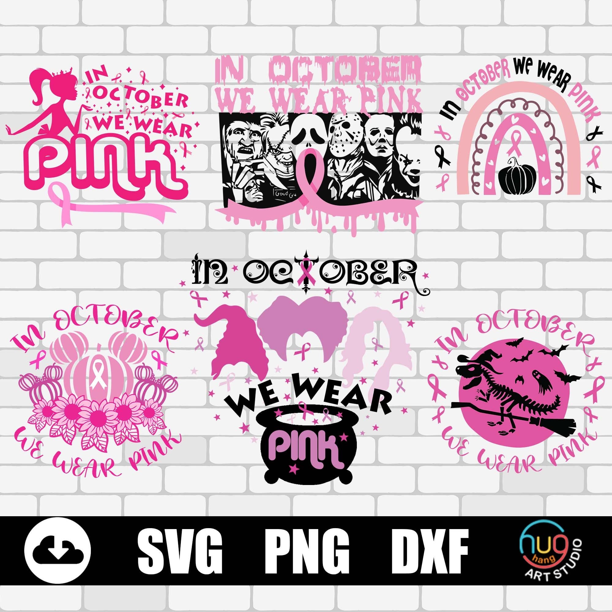 In October we wear pink svg Bundle, pumpkin breast cancer svg, Hocus pocus, Horror Movie pink ,Barbie pink, SVG file for Cricut & Silhouette