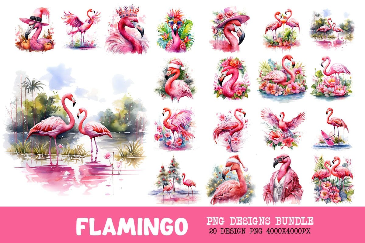 Flamingo PNG Bundle, Trendy Flamingo Designs, Sublimation Flamingo, Tropical Bird PNG, Flamingo Art, Pink Bird Designs, flamingo png