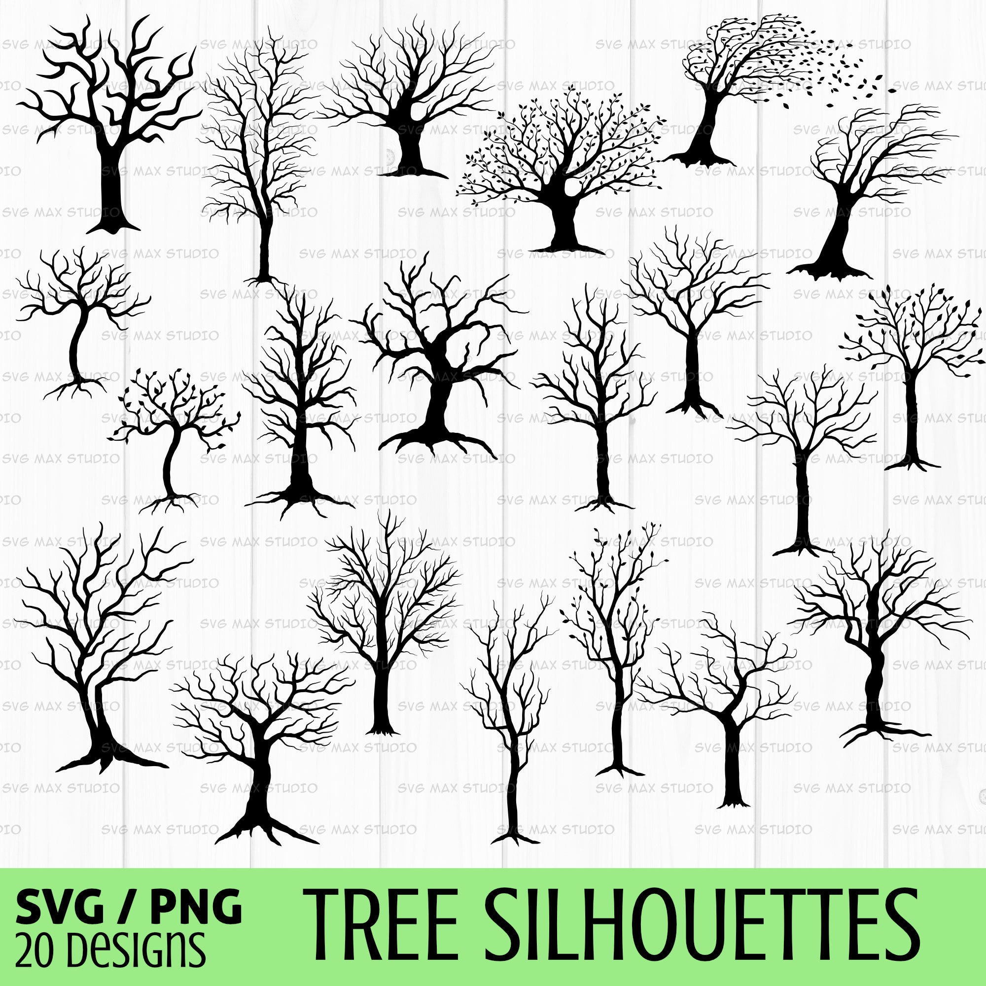 Tree svg bundle, woodland svg, png, forest svg bundle, camping svg, bare tree svg, tree branch svg, cut file for cricut and silhouette