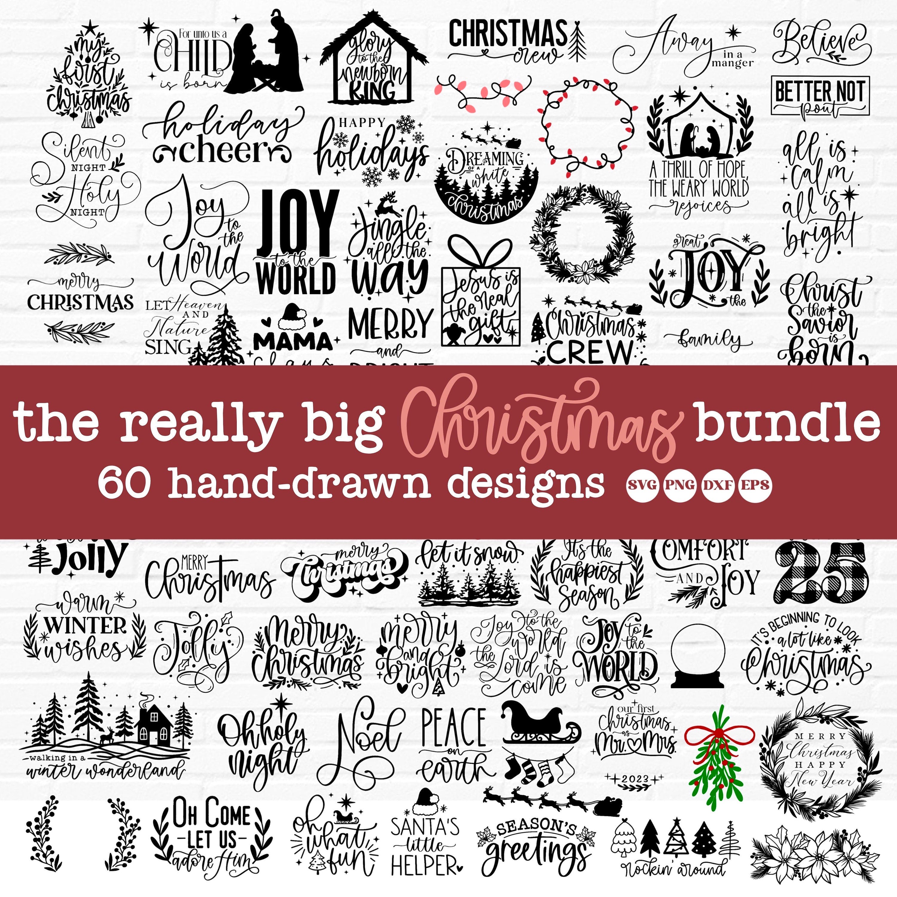 Christmas SVG Bundle Hand Lettered, Christian Christmas Svg, christmas ornament svg, winter svg, holiday svg, christmas lights svg, png