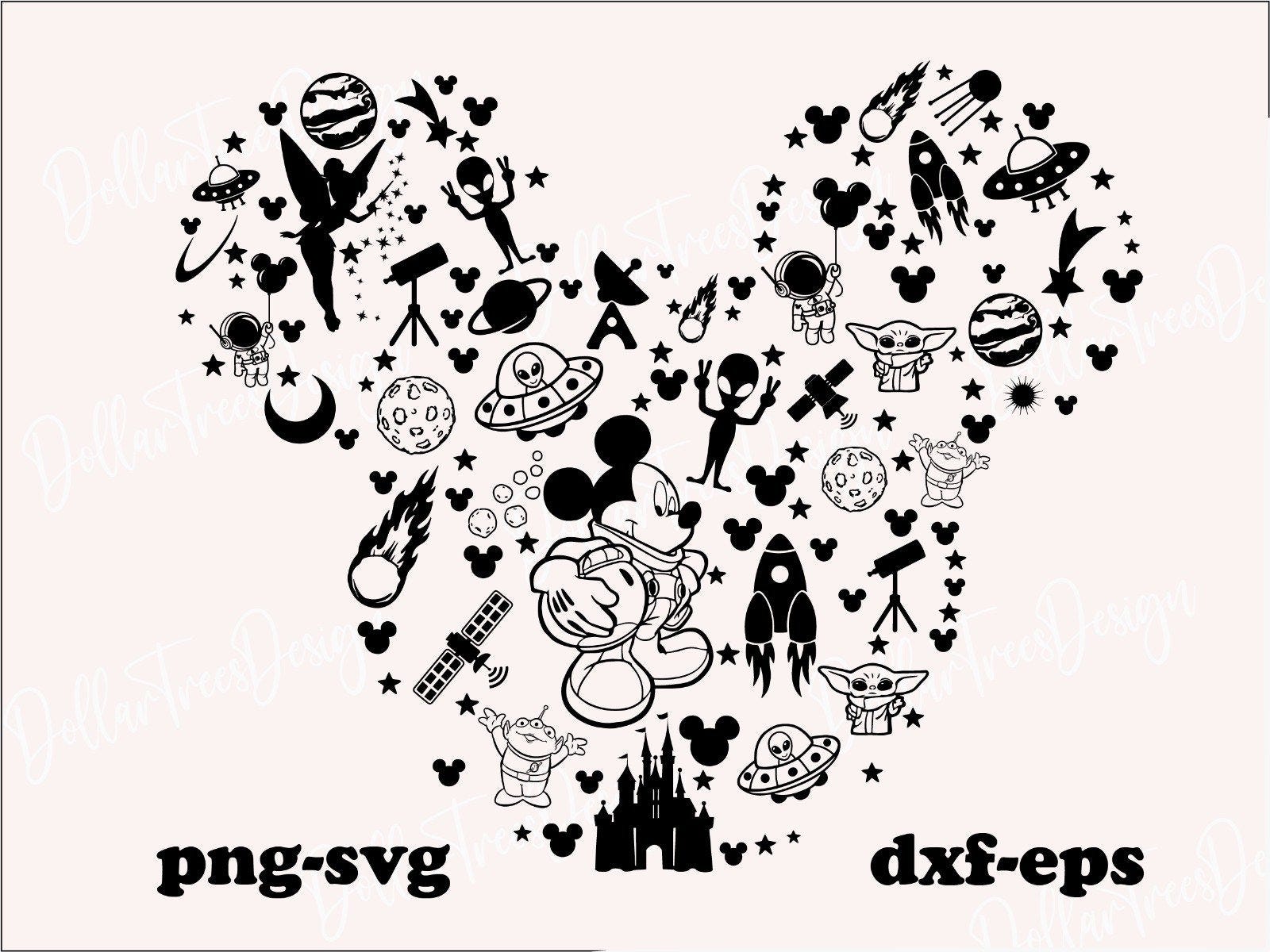 Svg Mickey Mouse silhouette Png, Cartoon character Cut file Dxf, Cricut,mickey astronaut ,mickey space,