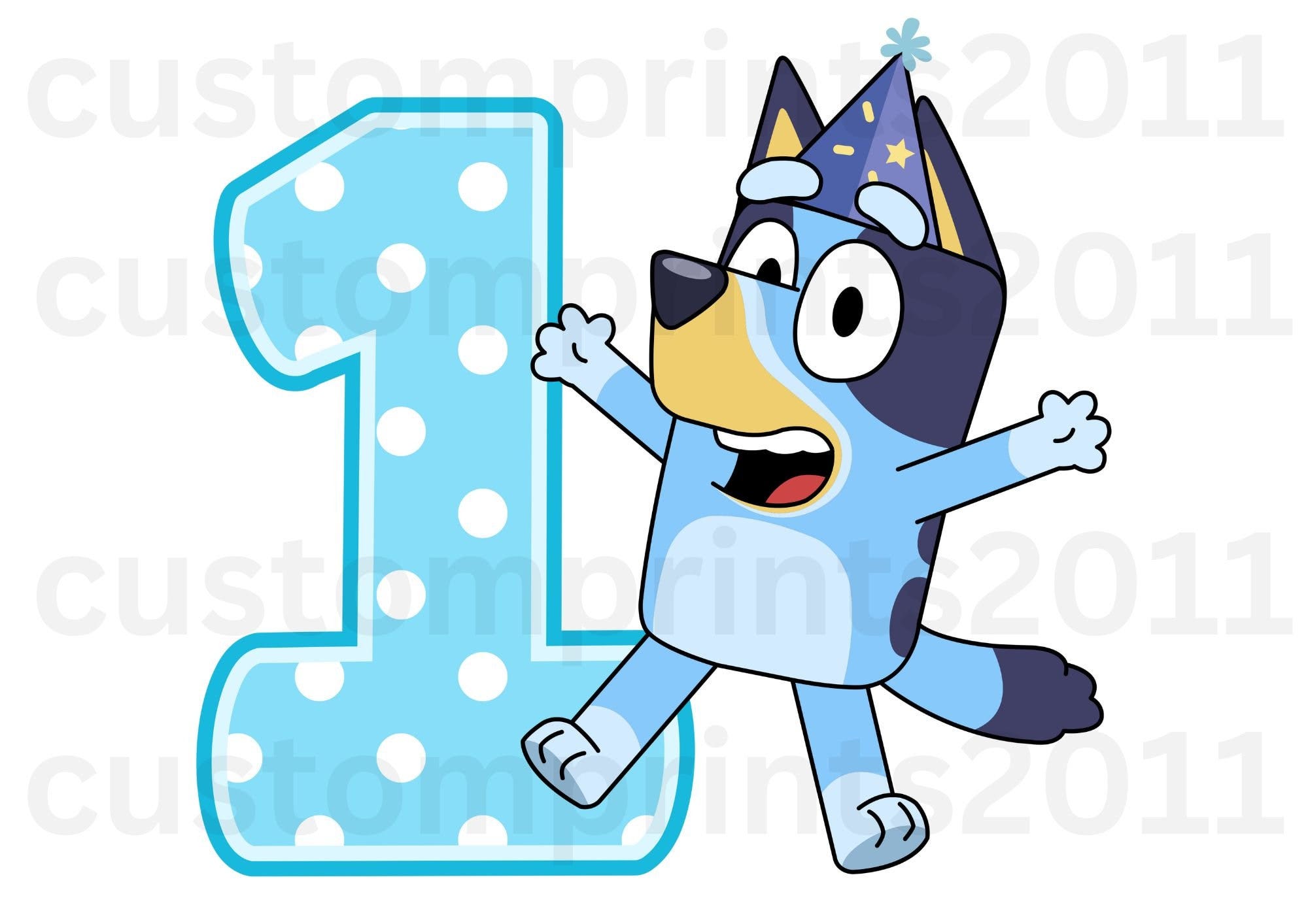 Blue Dog Birthday PNG Digital Download File Boy Age 1 Sublimation Party Celebration Re-Size 300dpi Quality