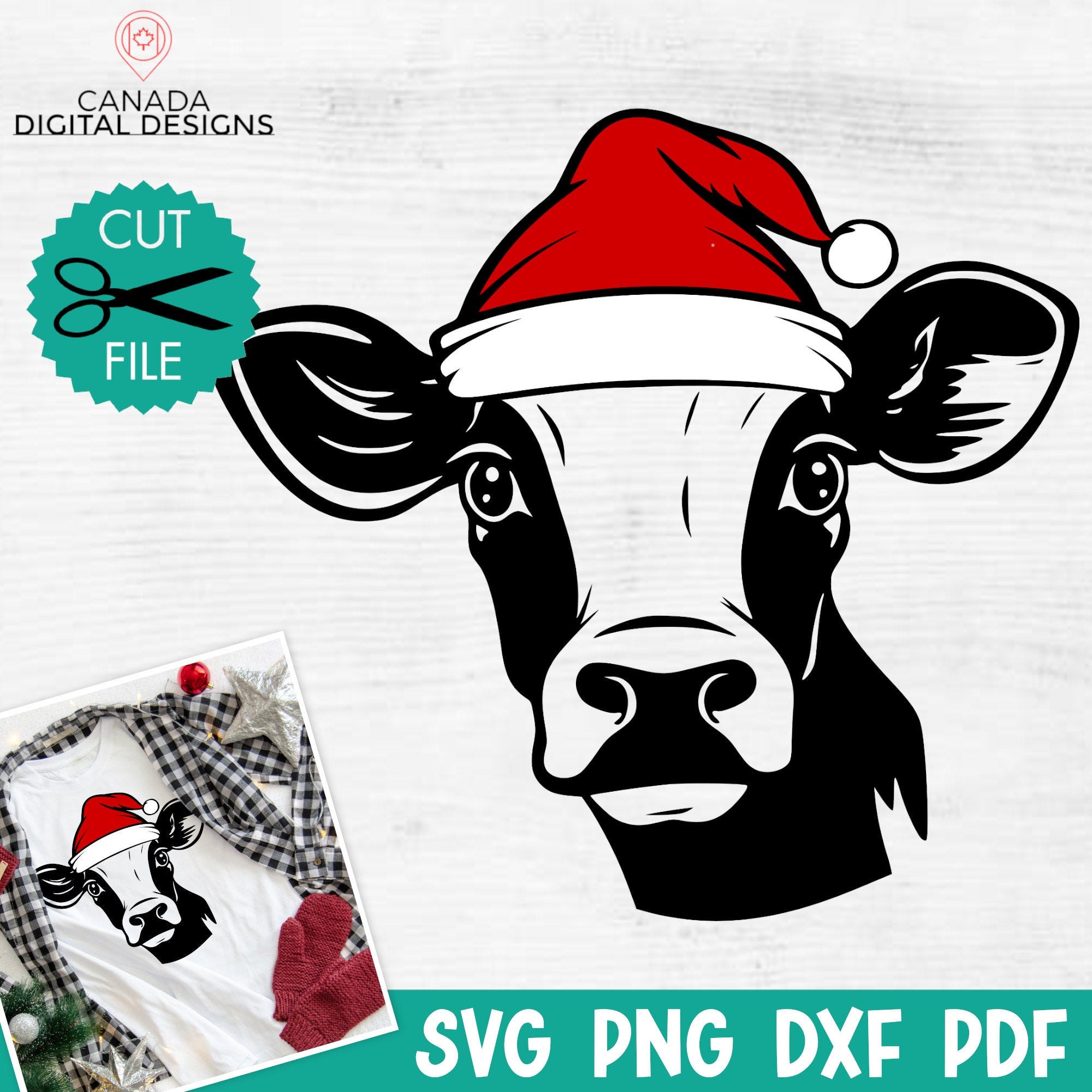 Cow Santa hat svg file, Christmas Animals svg, Cow with Hat svg, Christmas cow svg file, Christmas cut file, Animal Santa hat svg