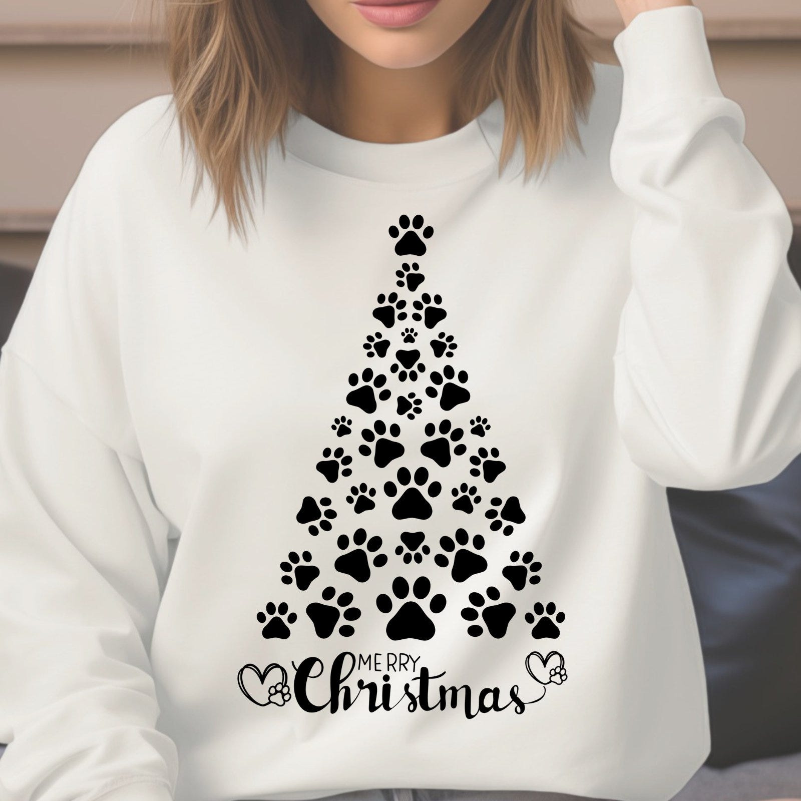 Merry Christmas Paw Tree Svg, Retro Christmas Png, Paw Print Svg, Christmas Heart Paws Svg, Christmas Tree With Paw Png, Digital Download