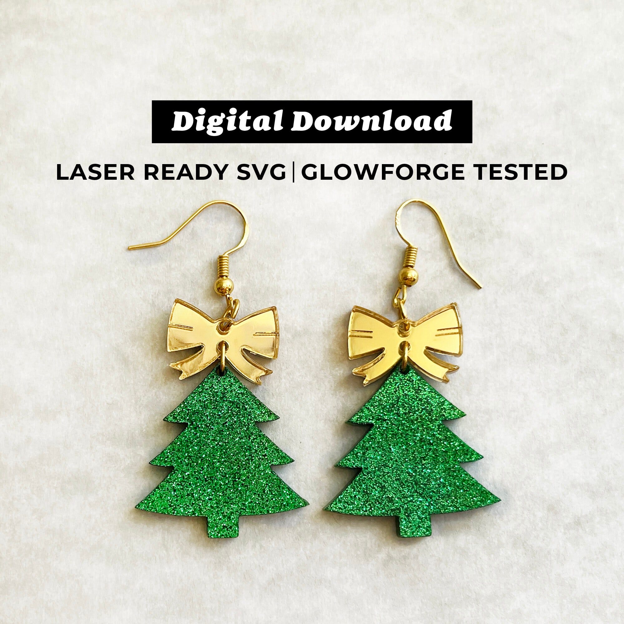 Christmas Tree with Ribbon Acrylic Earrings File  - Christmas Tree Dangle Earrings - SVG File - Glowforge Ready - INSTANT DOWNLOAD