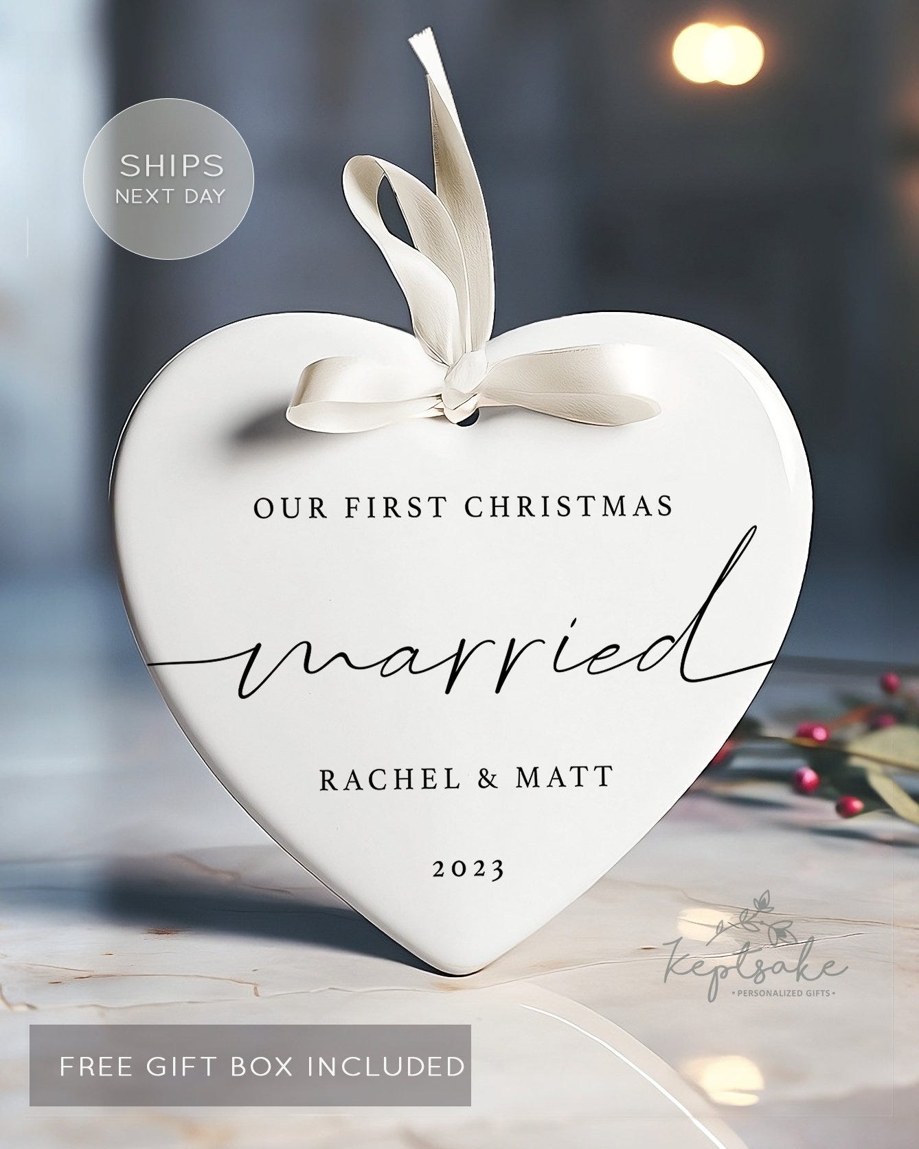 First Christmas Married Ornament - Wedding Keepsake - First Christmas As Mr & Mrs Gift 2023