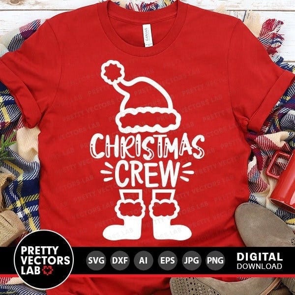 Christmas Crew Svg, Christmas Svg, Santa Hat and Feet Svg Dxf Eps Png, Holiday, Kids Cut File, Family Matching Shirts Svg, Cricut Silhouette