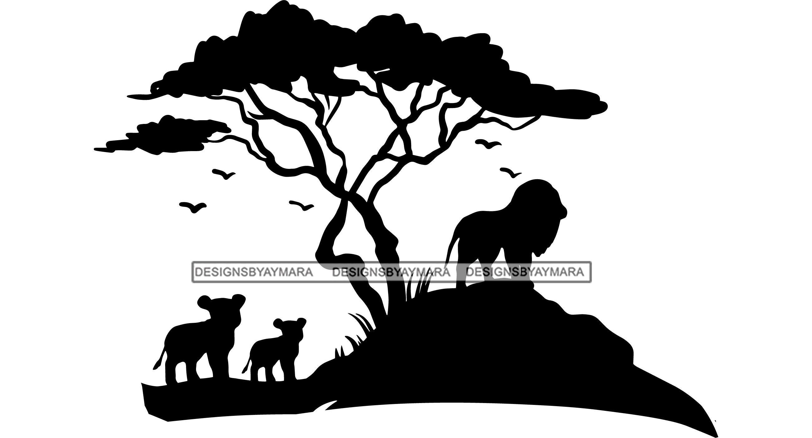 Safari Africa Wild Animals Nature Tree Lion Pubs Savanna Jungle Landscape Tropical SVG JPG PNG Vector Clipart Cricut Silhouette Cutting File