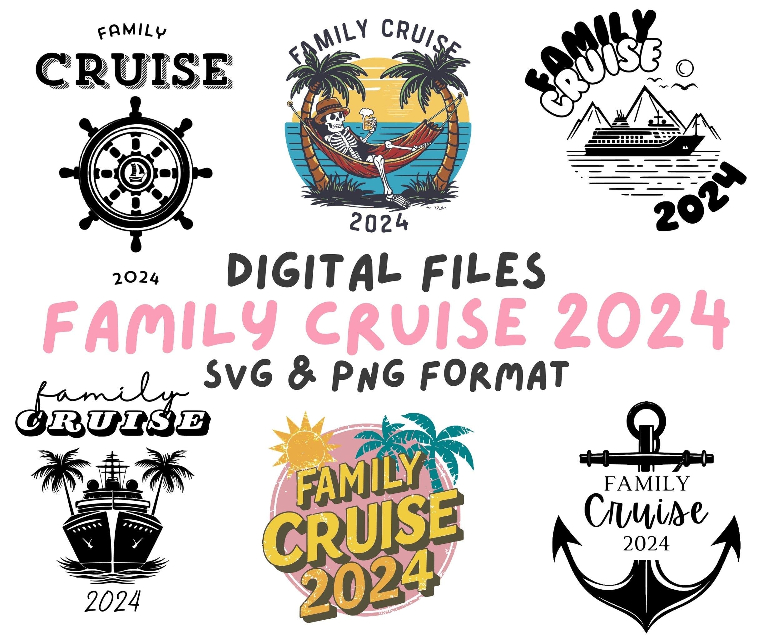 Family Cruise 2024 Bundle: 10 Cruise Designs in SVG & PNG formats. Cruise Ship, Cruise Shirts SVG, Family Vacation 2024, Halloween Cruise