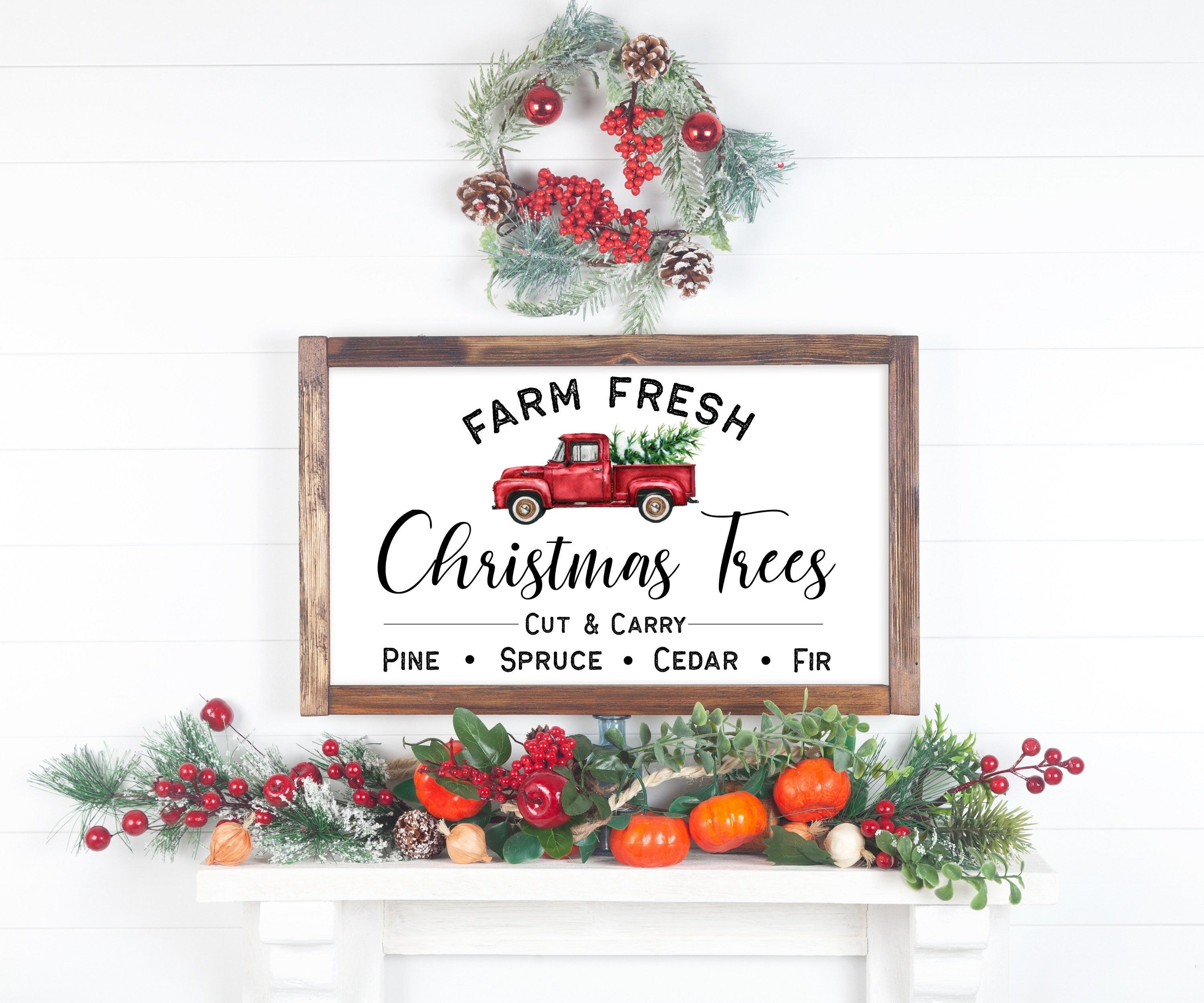Farm Fresh Christmas Tree Sign, Christmas Decor, Christmas Gifts for Mom, Red Truck Christmas, Holiday Decor, Farmhouse Christmas Decor