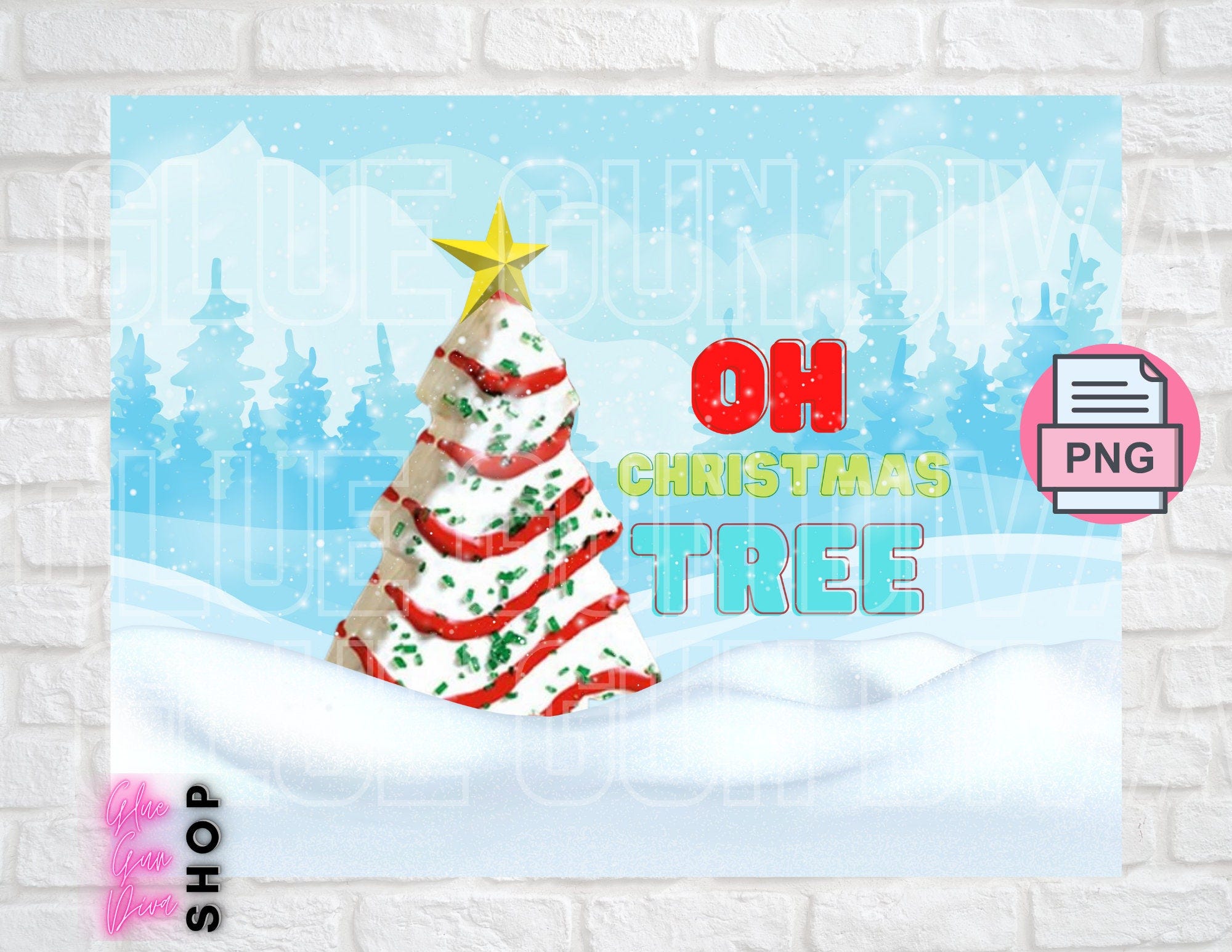 LITTLE DEBBIE TREE Christmas cake Oh Christmas Tree Snowy Background,  png format