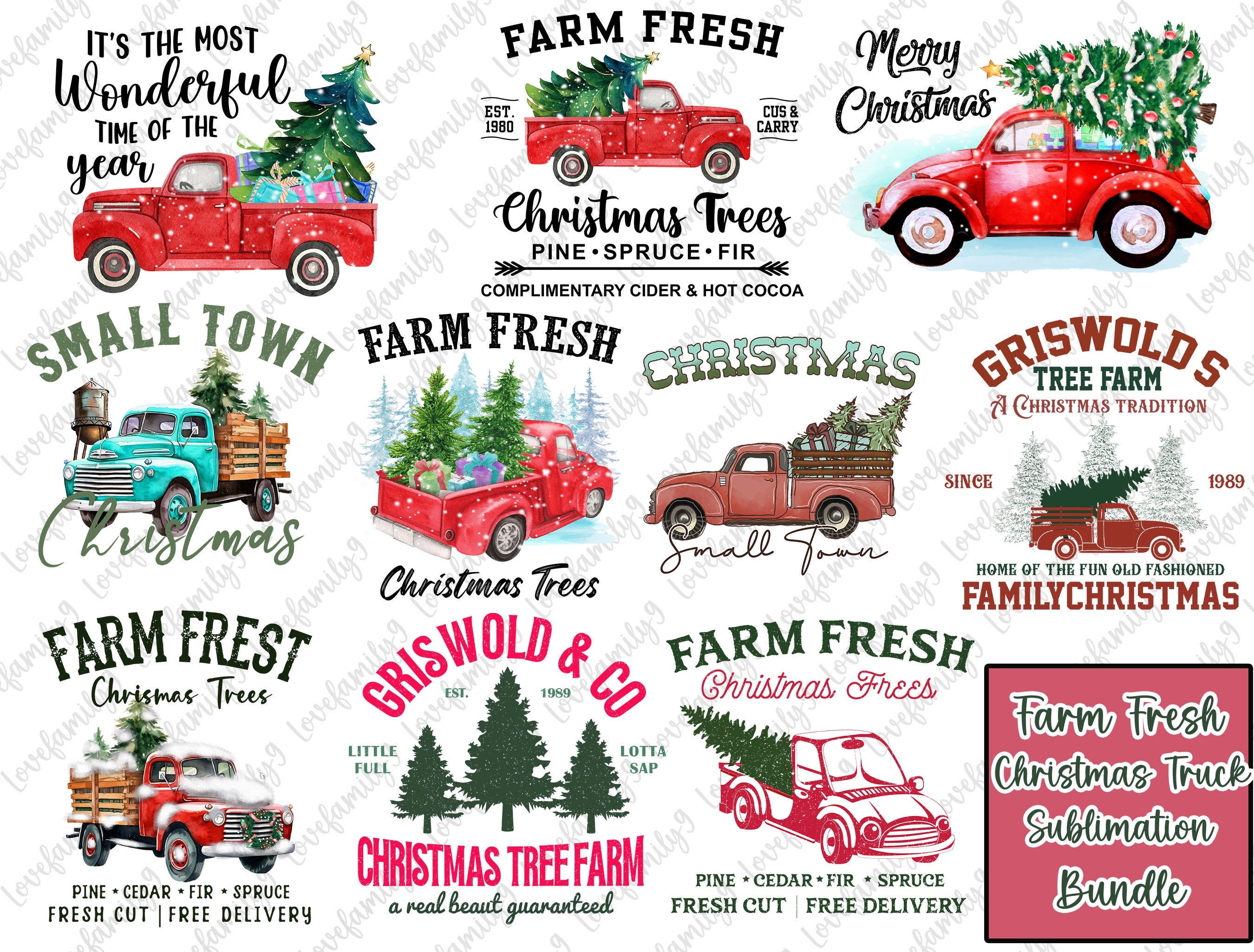 Farm Fresh Christmas Trees PNG Bundle , Retro Christmas PNG Bundle ,Merry Christmas Vintage Truck Png Bundle ,Christmas Sublimation, Digital