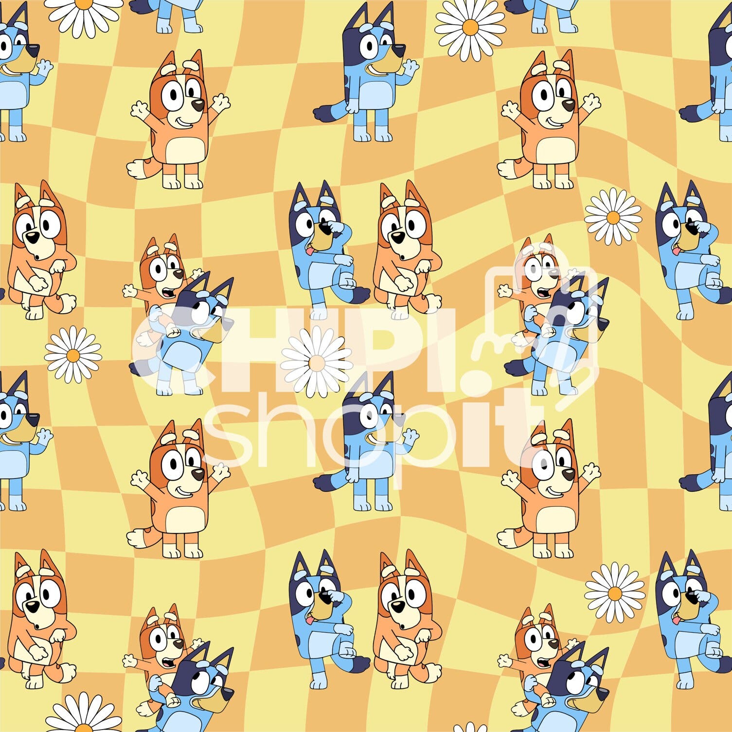 Blue and Orange Dogs Dancing seamless file, Blue Dog and Friends seamless pattern