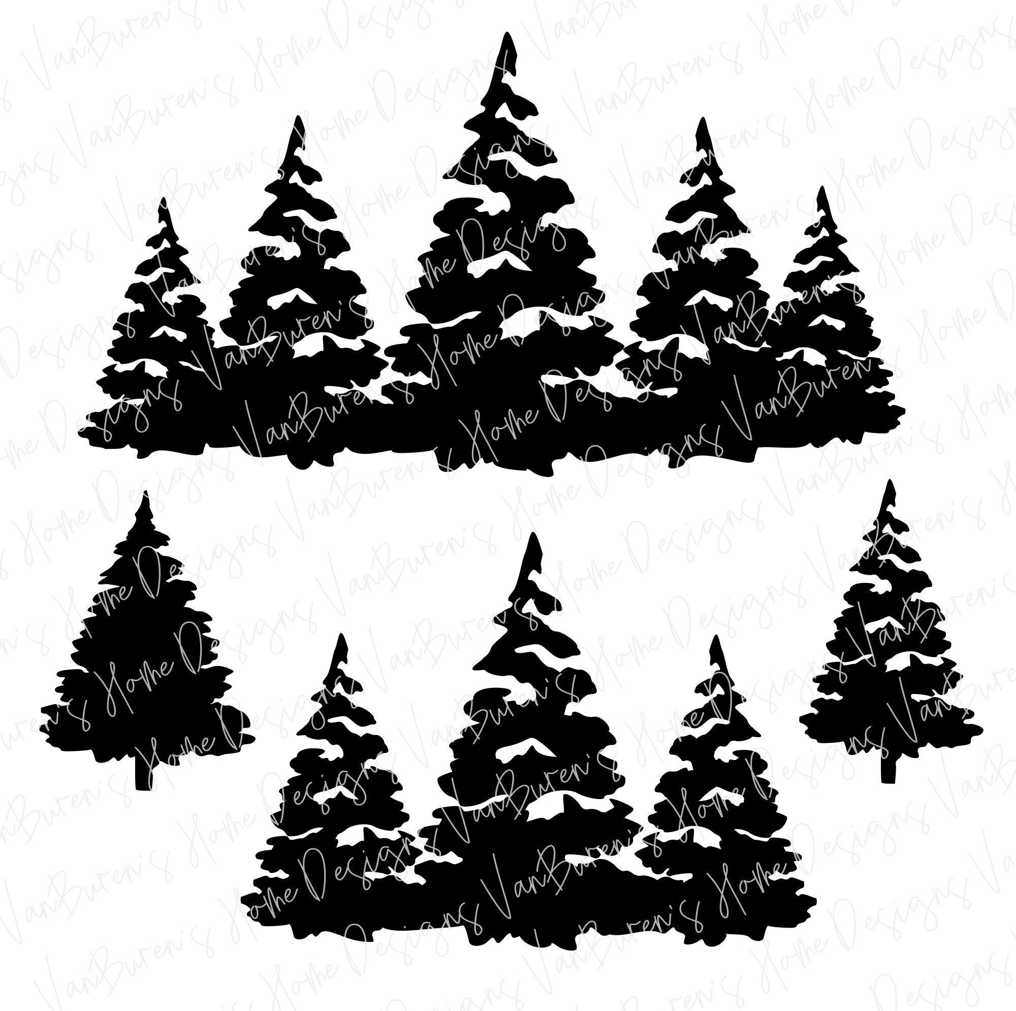 Snow covered Christmas tree bundle for making tree lines svg png dxf pdf & eps formats