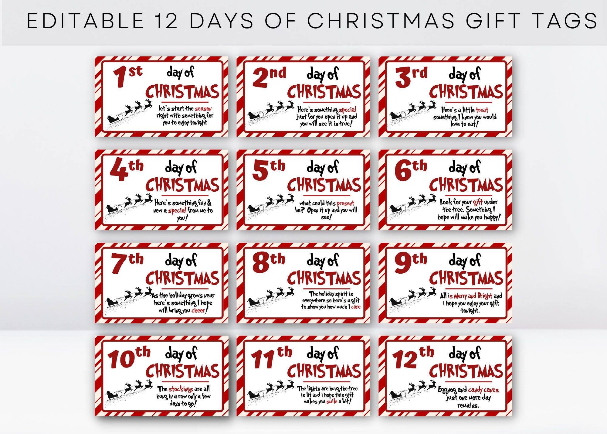 12 Days of Christmas Gift Tags, 12 Days of Christmas, Printable Christmas Cards, Holiday Tags for Gifts, Christmas Presents, Christmas Games