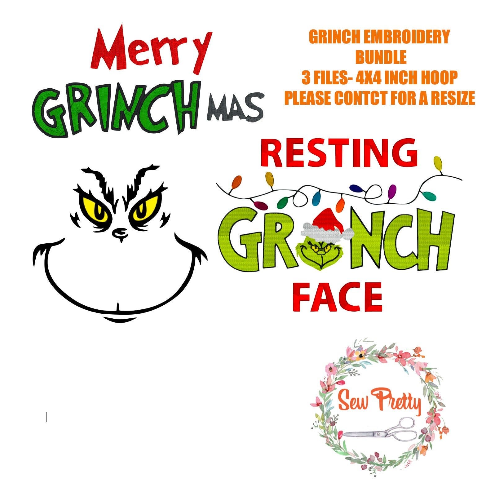 Grinch Christmas embroidery machine file bundle