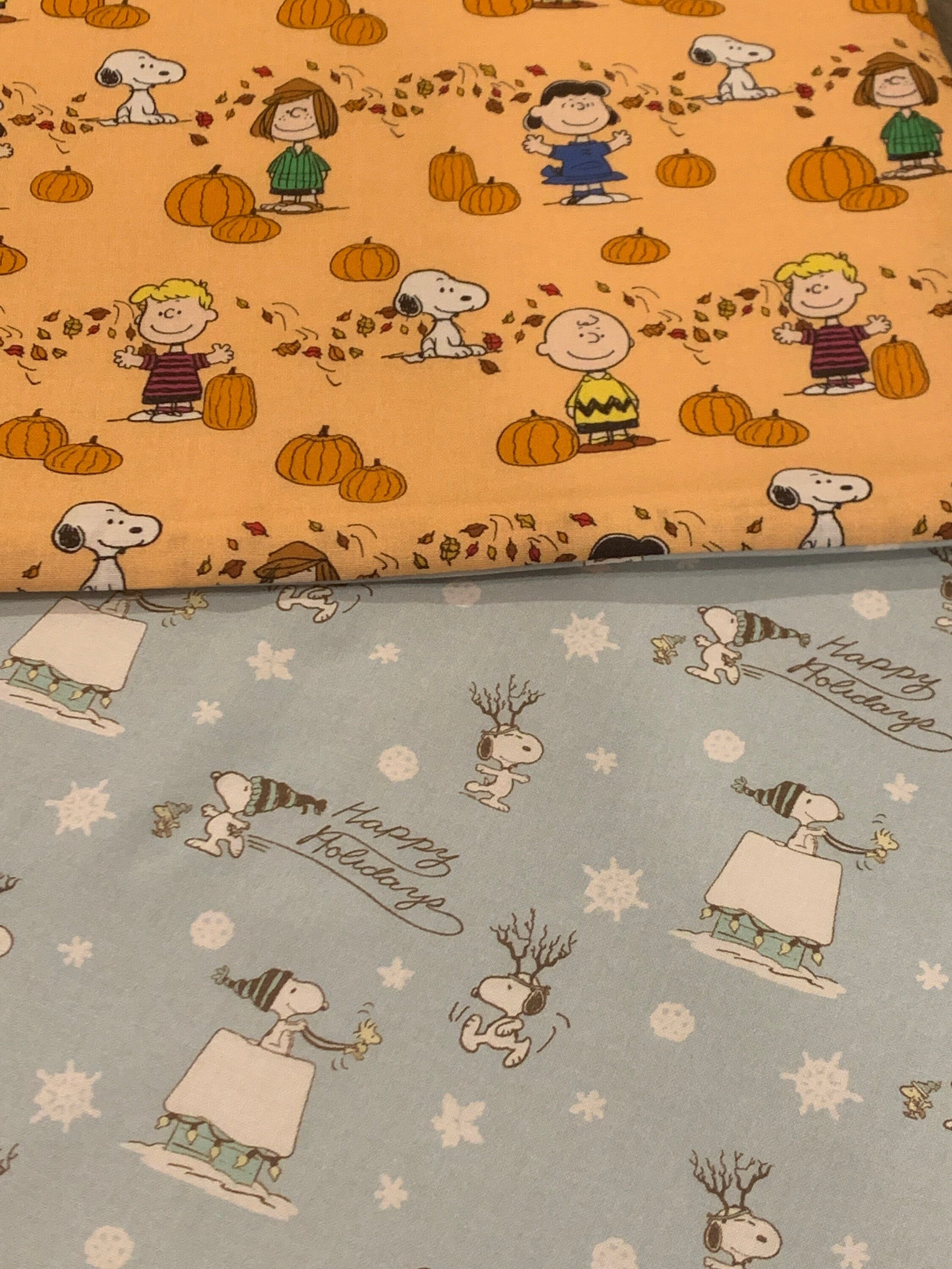 NEW Handmade REVERSIBLE quilted table runner. Snoopy Christmas decorations/Fall fabric, peanuts decorations, retired fabric~
