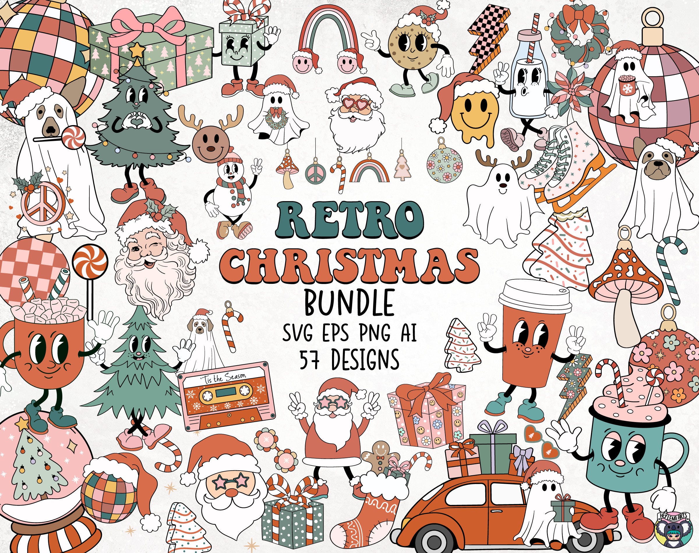 Retro Christmas Clipart Bundle, Groovy Christmas svg, Christmas svg, Christmas clipart, Retro Christmas svg, Clipart Bundle, Christmas png