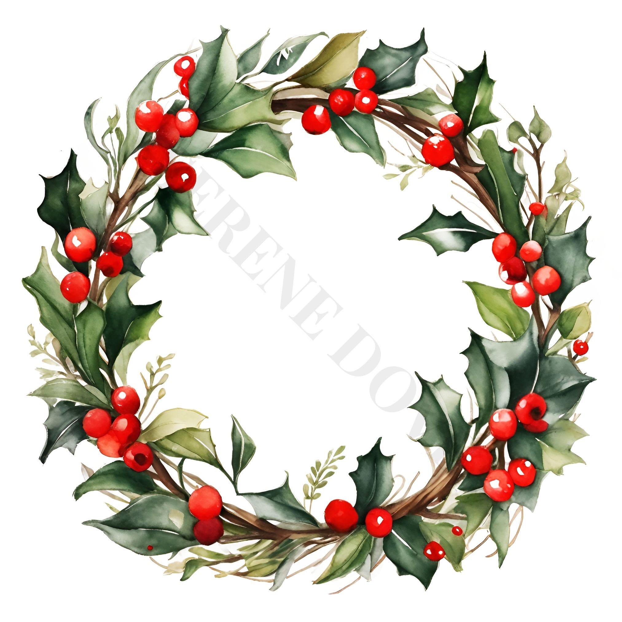 Holly Wreath Clipart - 12 High Quality PNGs, Digital Download, Card Making, Mixed Media, Digital Paper Craft