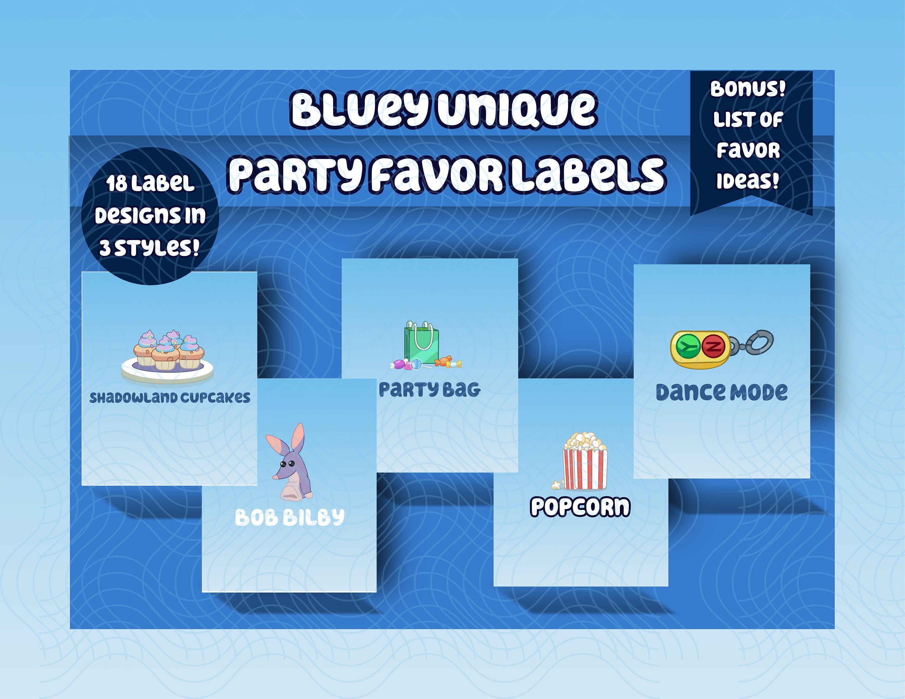 Bluey Unique Party Favor Labels- 50+ Pages- Canva Template- Bluey SVG PNG- Bluey Printables- Bluey Party Favors- Bluey Birthday Decorations