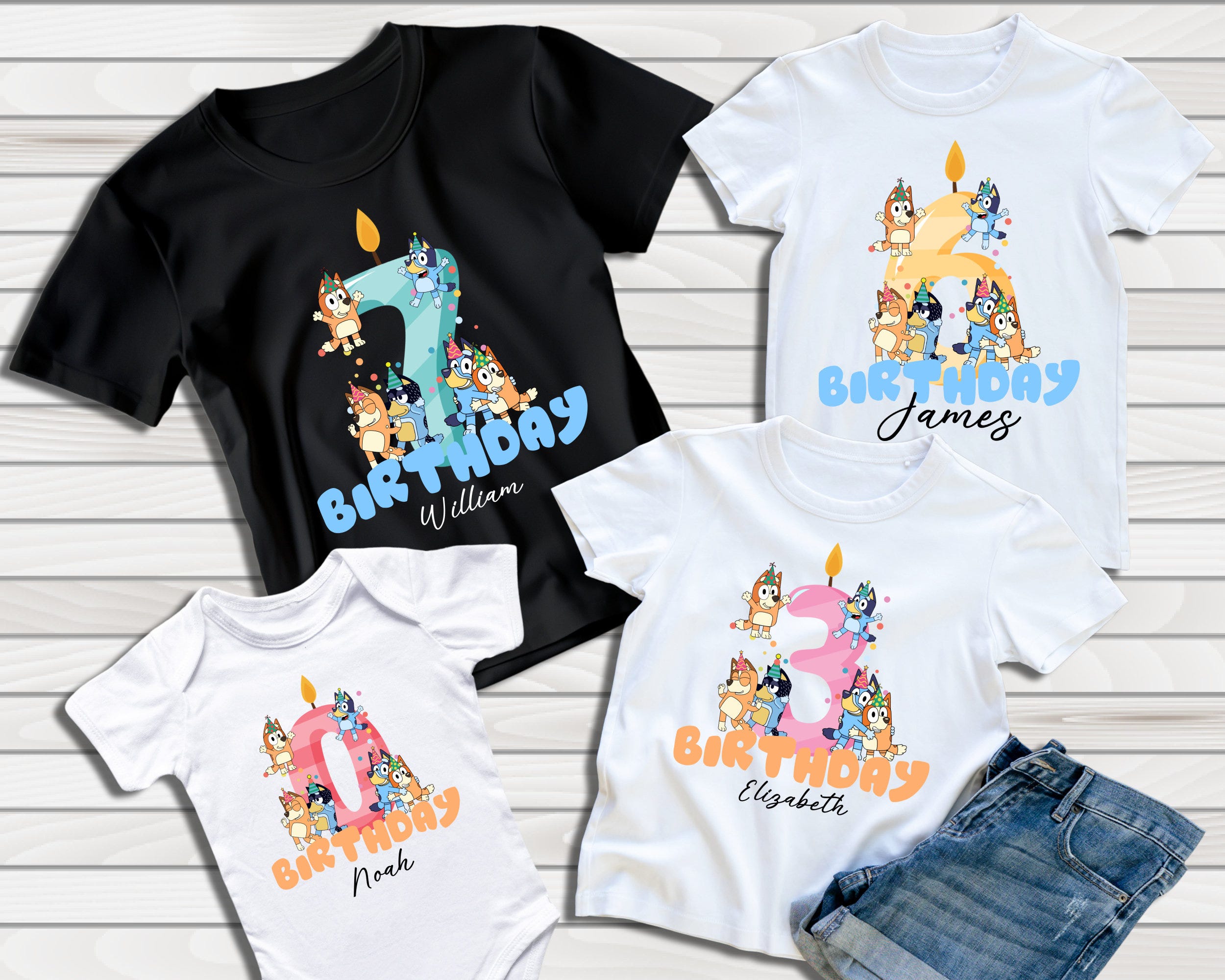 Custom Name Birthday Boy and Girl Tshirt, Bluey Birthday Tshirt, Bluey  Characters Cartoon Tshirt, Gift Bluey Lovers, Kids Youth Toddler