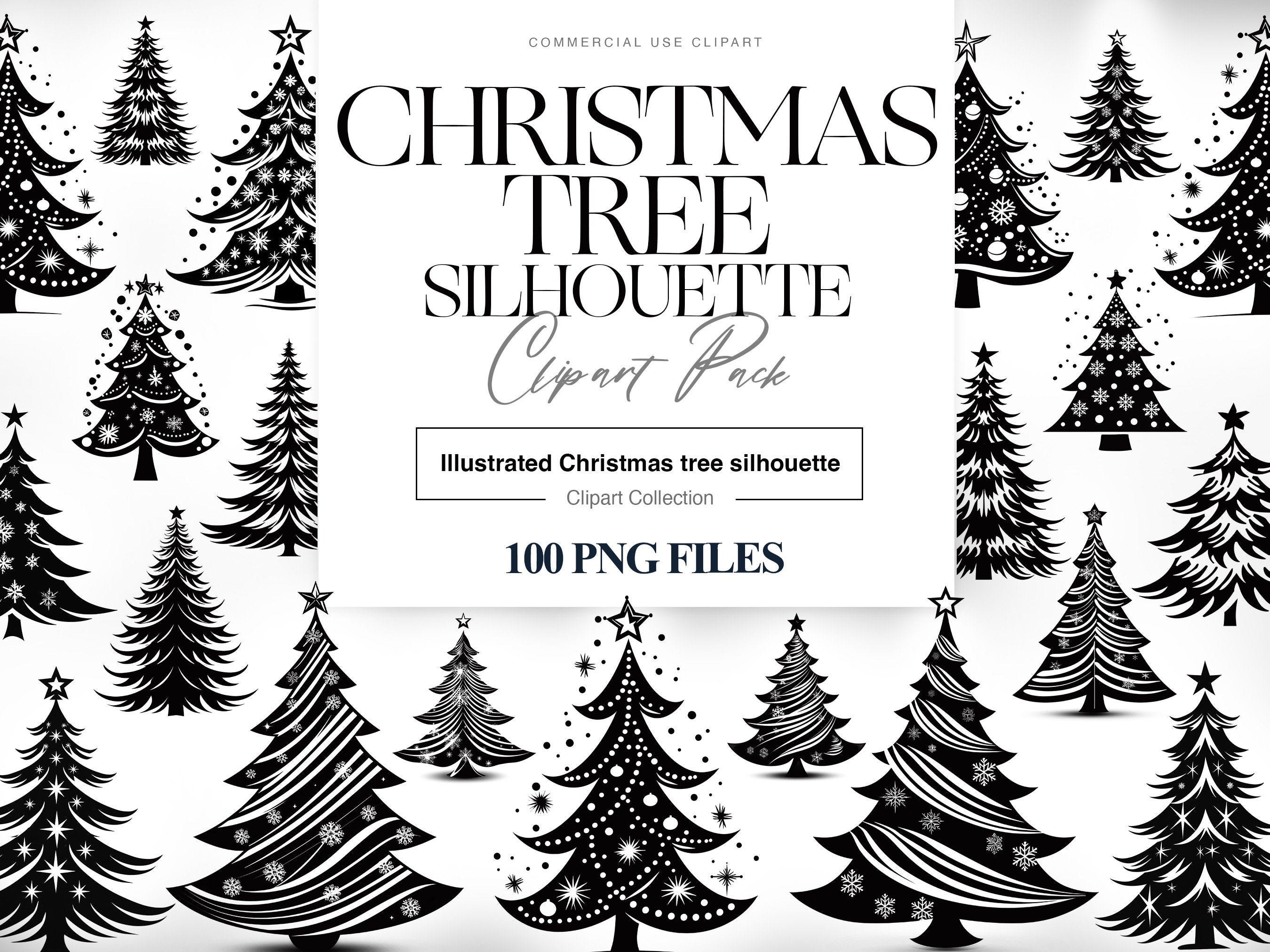 100 Christmas Tree Silhouette Clipart, Holiday, Christmas Ornaments, Pine Tree Silhouette, Christmas Tree PNG