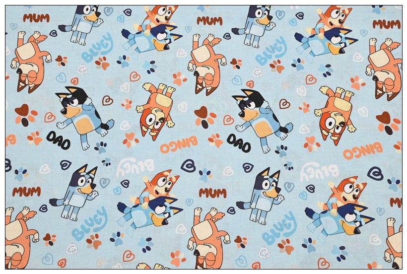 Bluey and Bingo Fabric Blue Dog Fabric 100% Pure Cotton Cartoon Fabric By The Half Yard