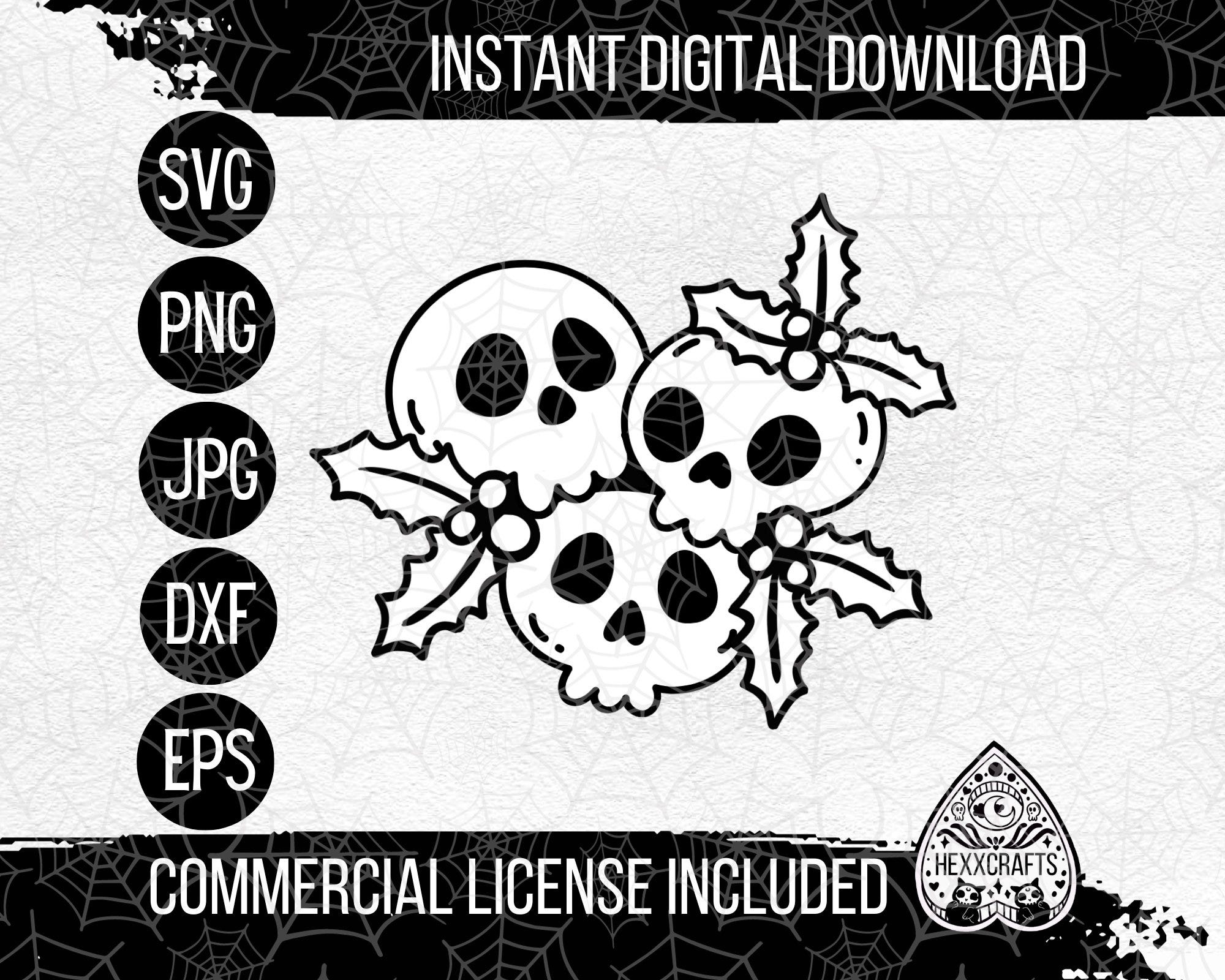 Cursed Skull Holly SVG | Gothic Christmas SVG |  Christmas Cutting Clipart | Christmas png | Gothic SVG Files | Creepmas | Hexmas | Witchy